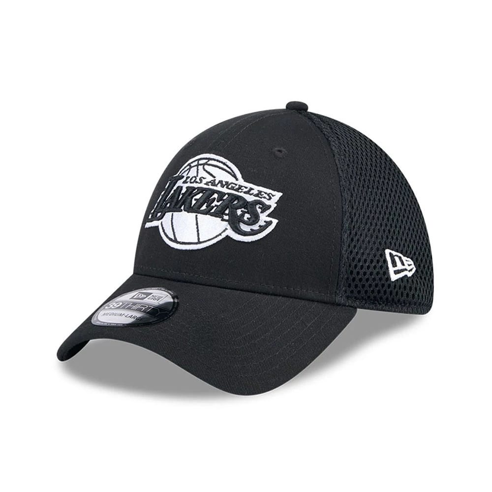 Pictured is this NBA Evergreen Neo LA Lakers 39THIRTY Stretch Fit cap in black. 1