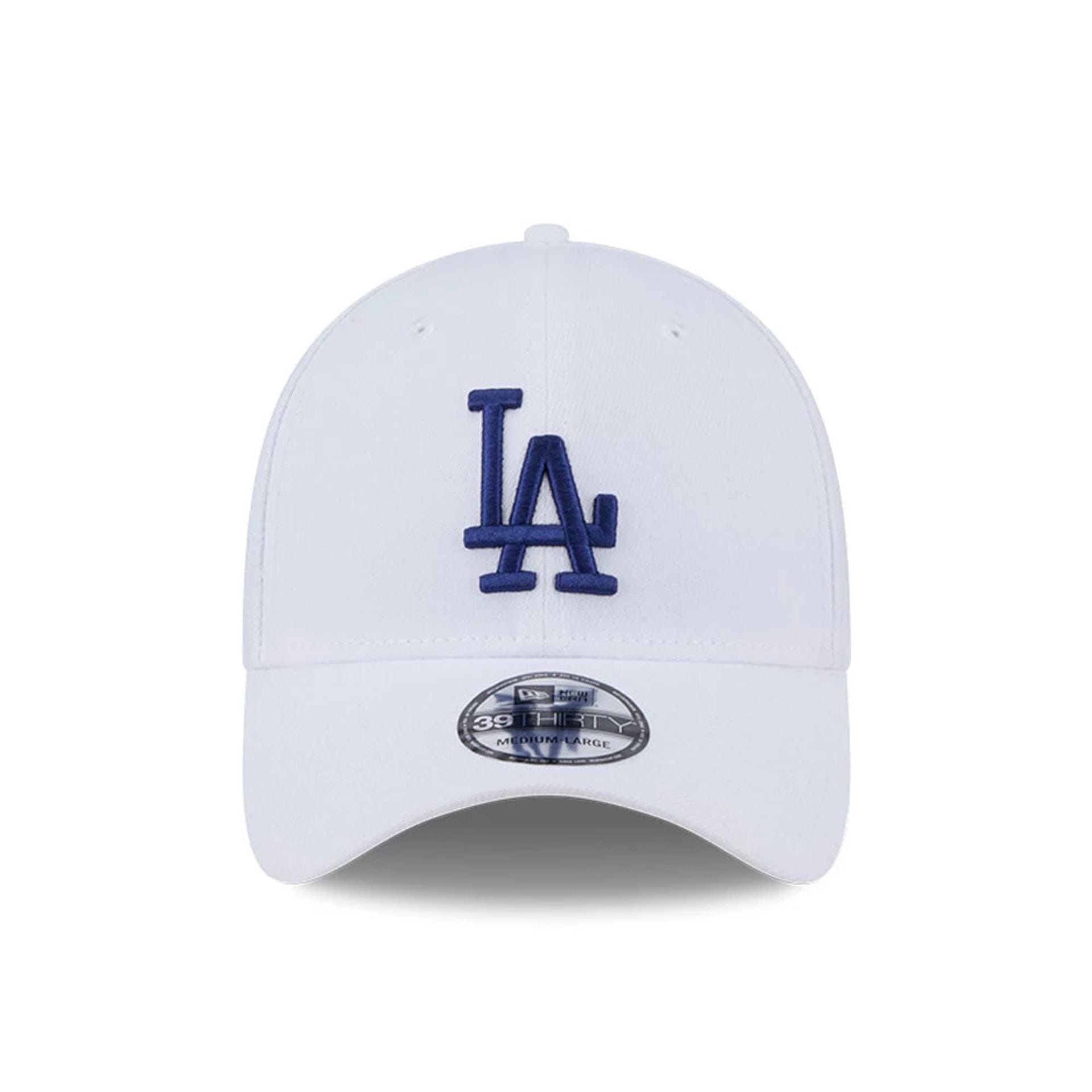 Pictured is this MLB Evergreen LA Dodgers 39THIRTY Stretch Fit cap in white. 2