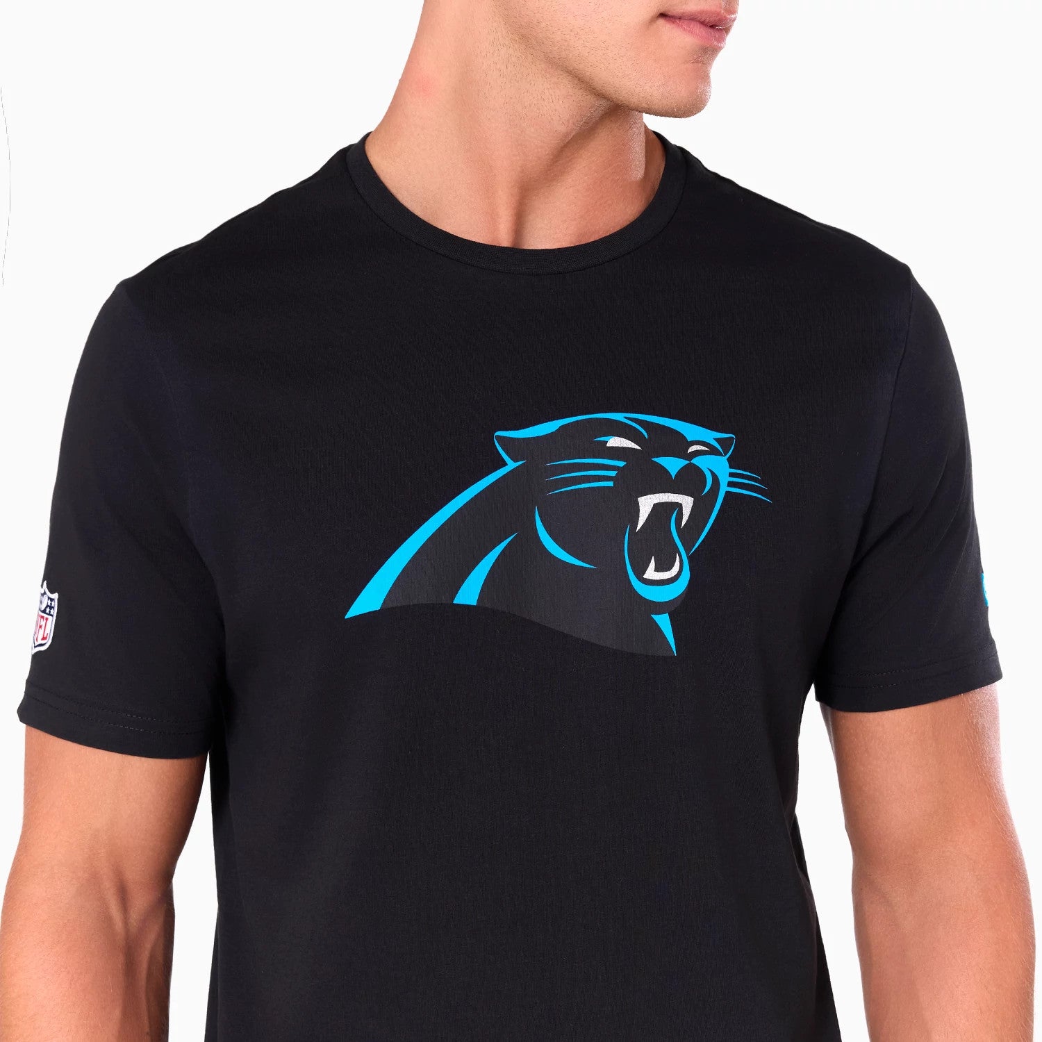 The Male model is wearing Carolina Panthers NFL Black T-Shirt 2