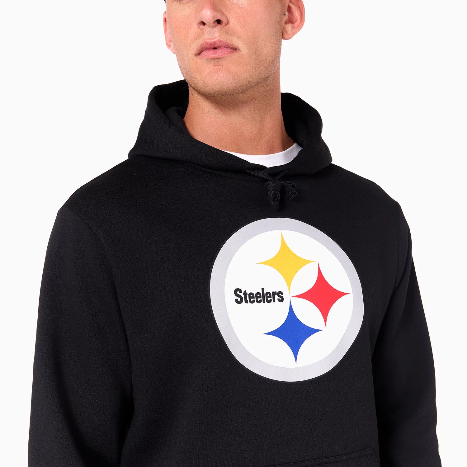 The Male model is wearing Pittsburgh Steelers NFL Black Pullover Hoodie 3