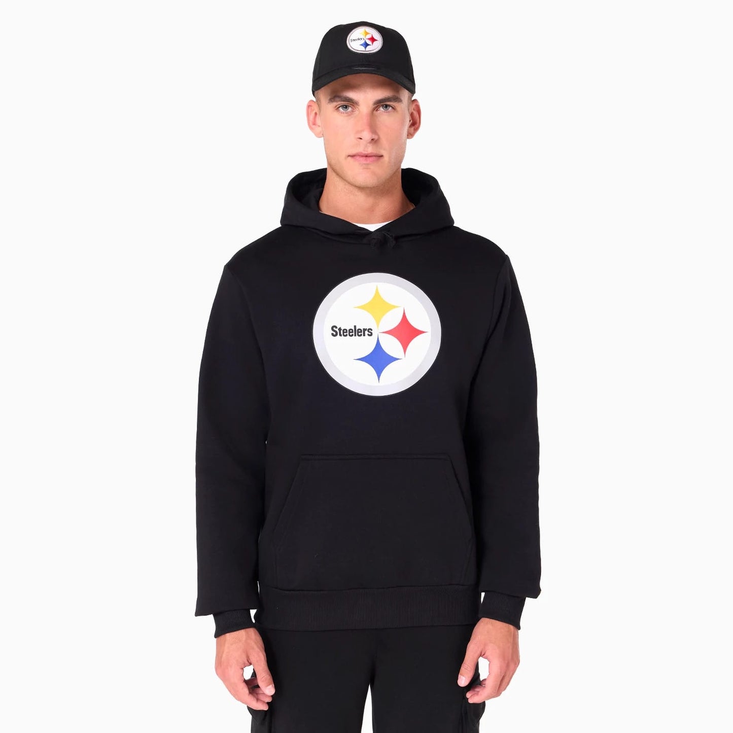 The Male model is wearing Pittsburgh Steelers NFL Black Pullover Hoodie 12