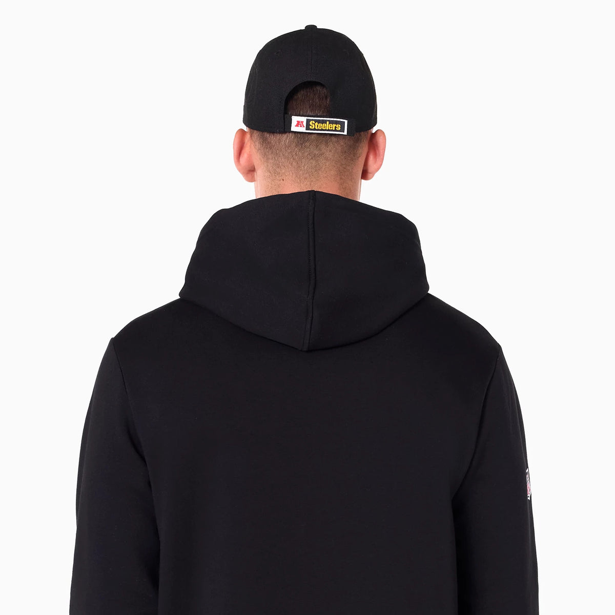 The Male model is wearing Pittsburgh Steelers NFL Black Pullover Hoodie 9