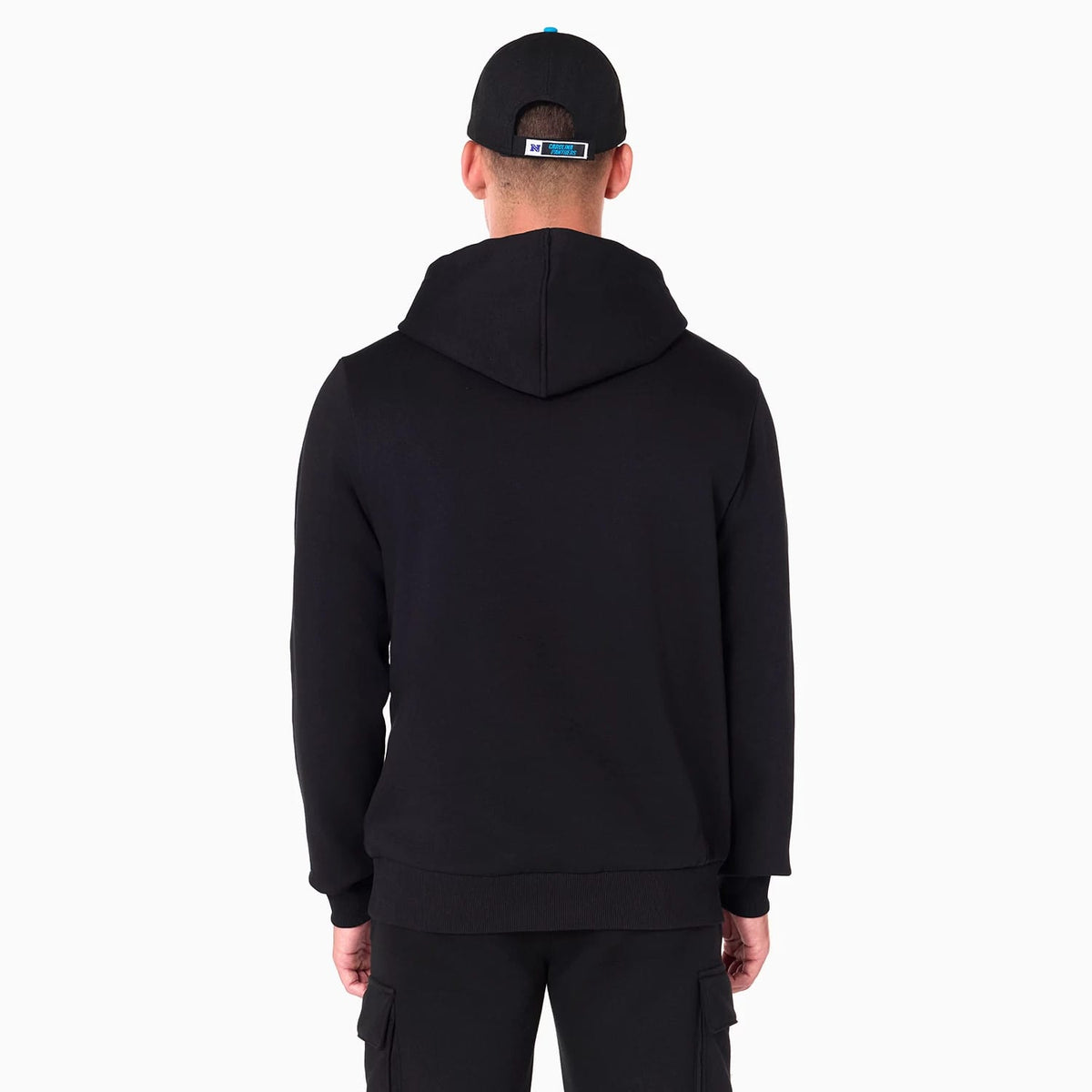 The Male model is wearing Carolina Panthers NFL Black Pullover Hoodie 2