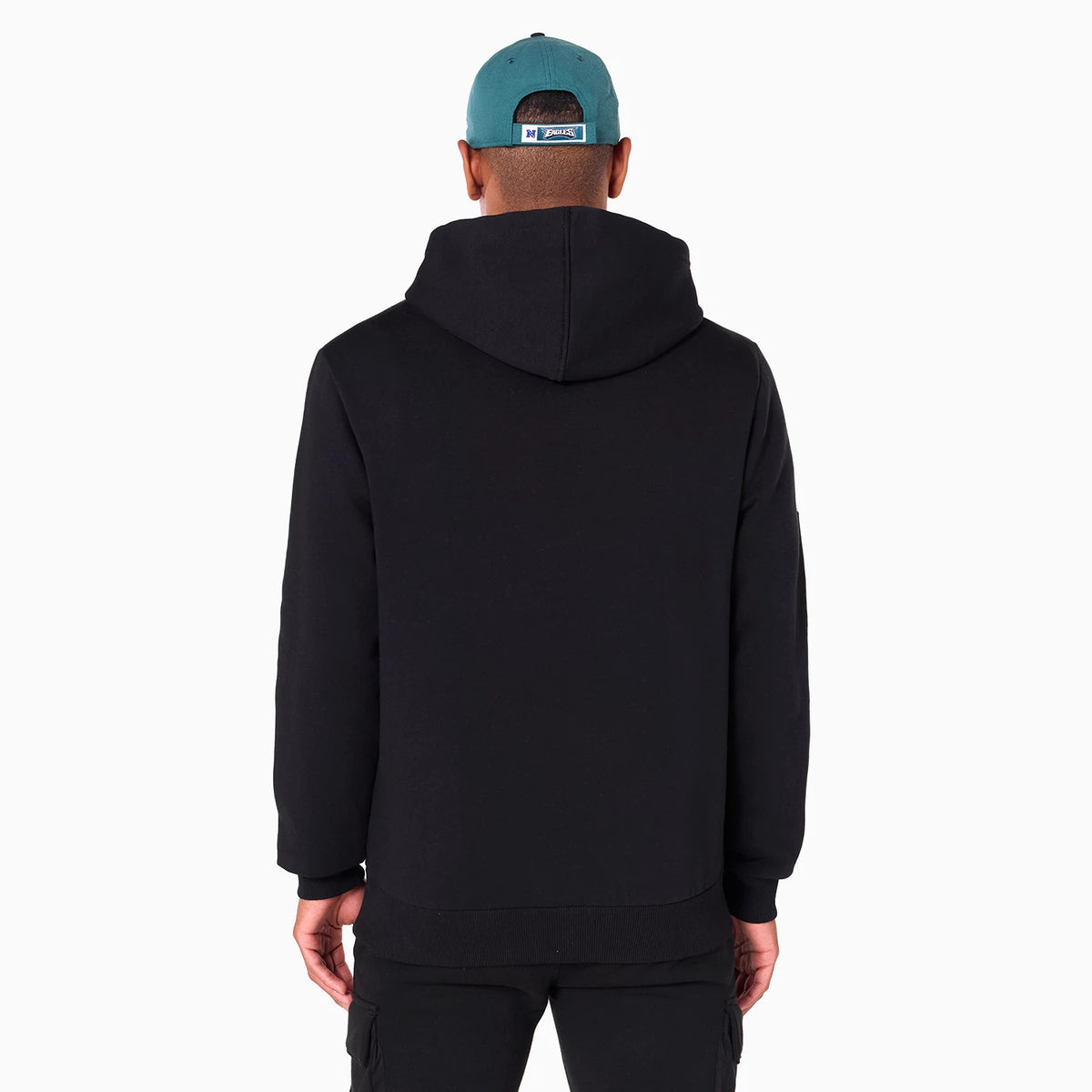 The Male model is wearing Philadelphia Eagles NFL Black Pullover Hoodie 2