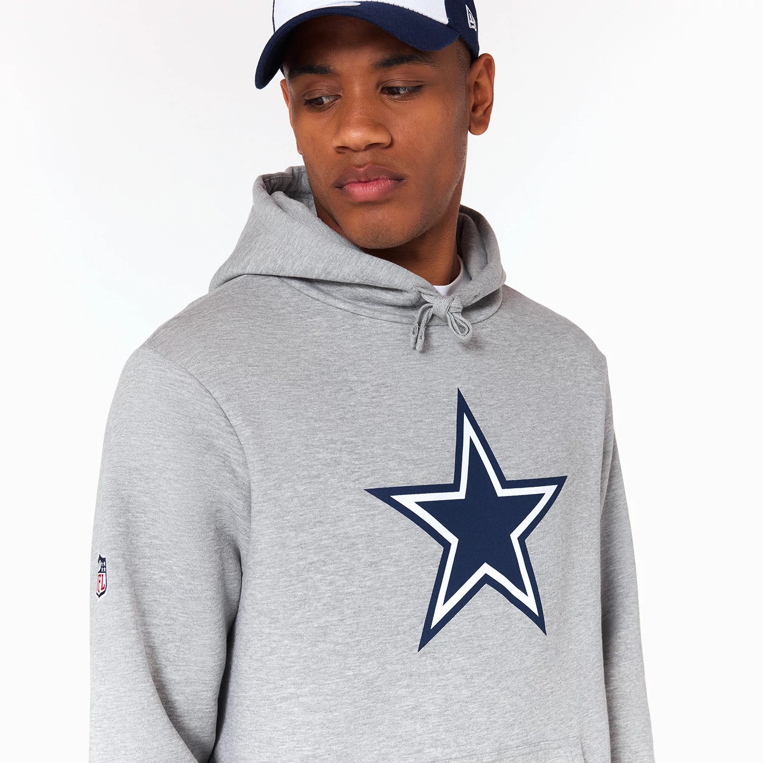 The Male model is wearing Dallas Cowboys NFL Grey Pullover Hoodie 4