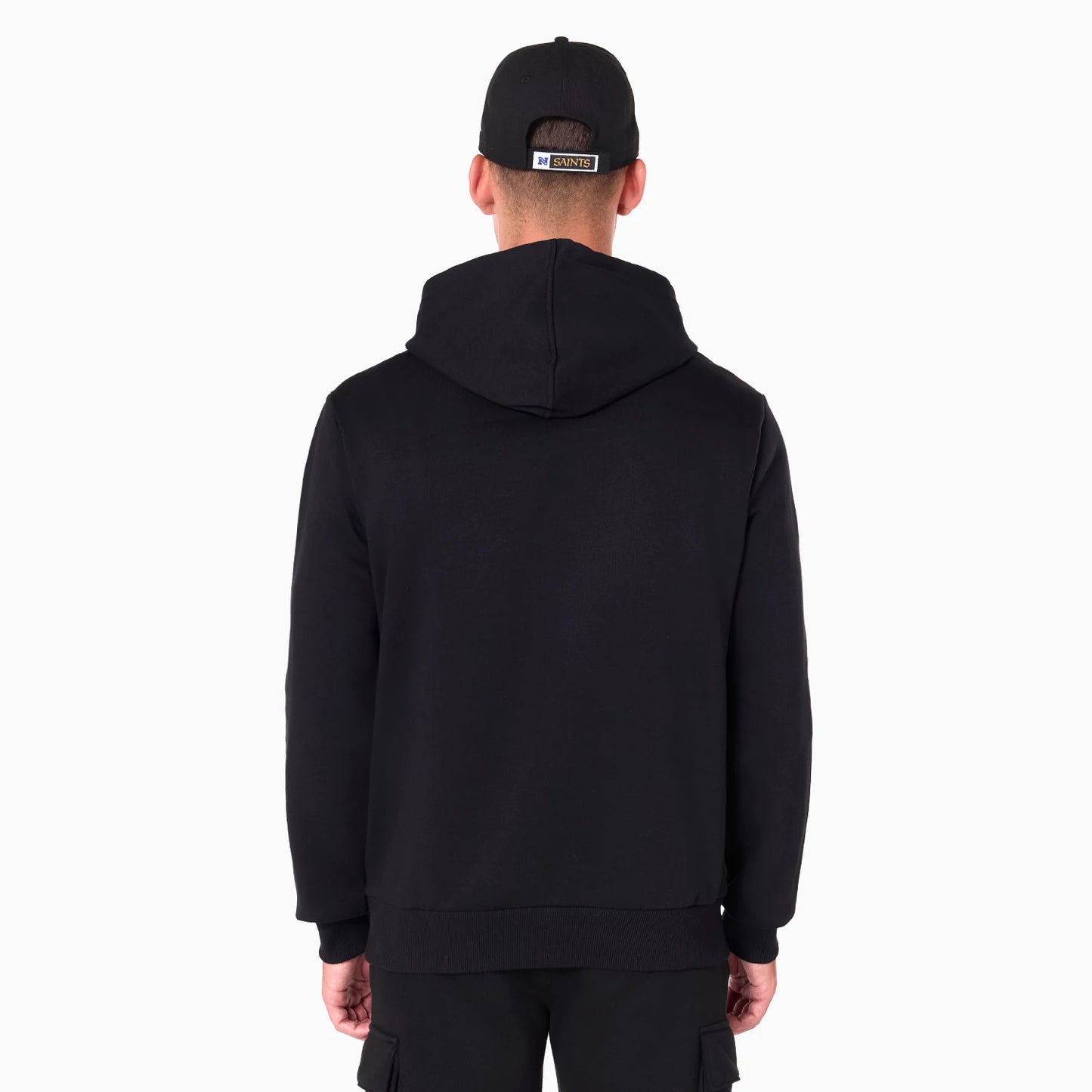 The Male model is wearing New Orleans Saints NFL Black Pullover Hoodie 7