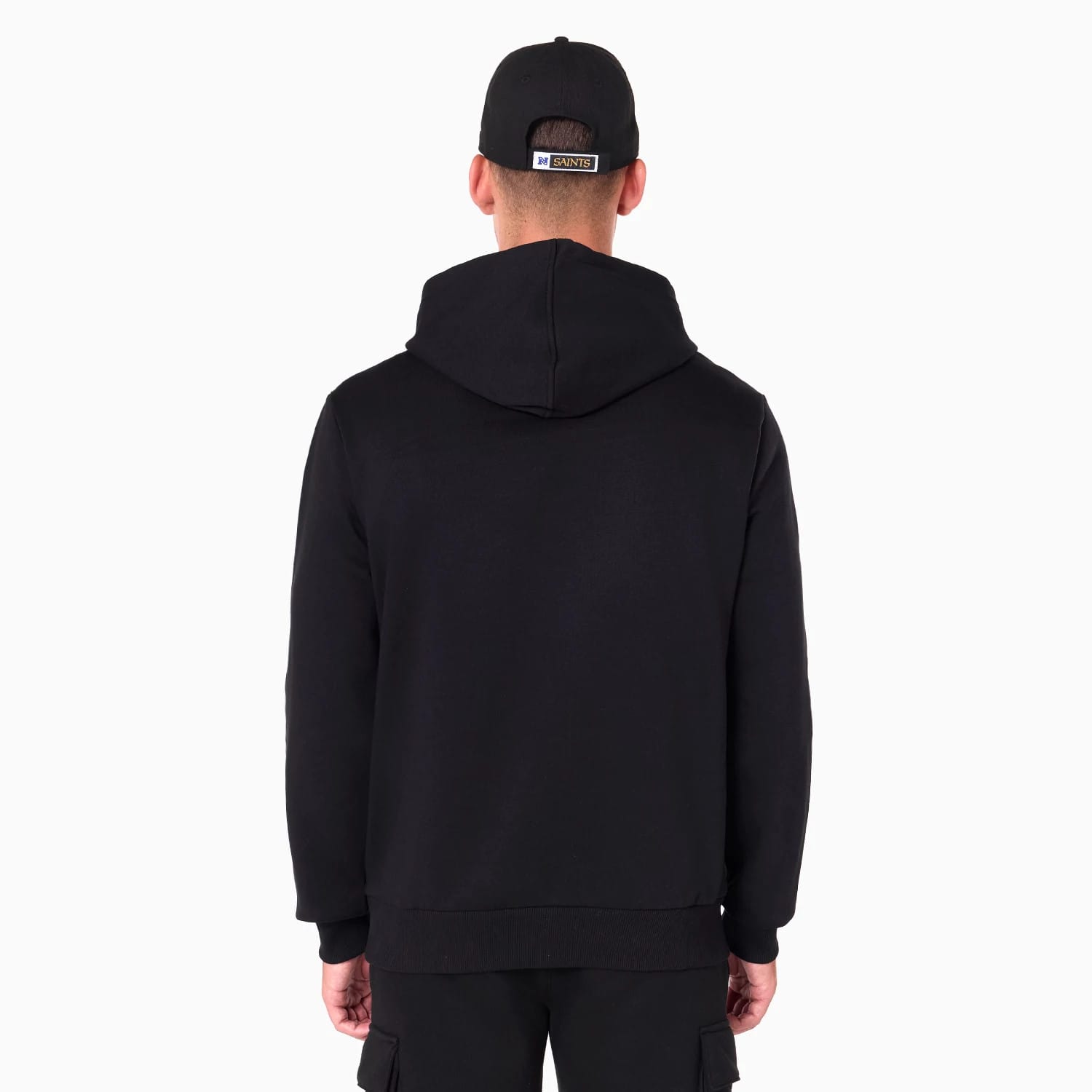 The Male model is wearing New Orleans Saints NFL Black Pullover Hoodie 2