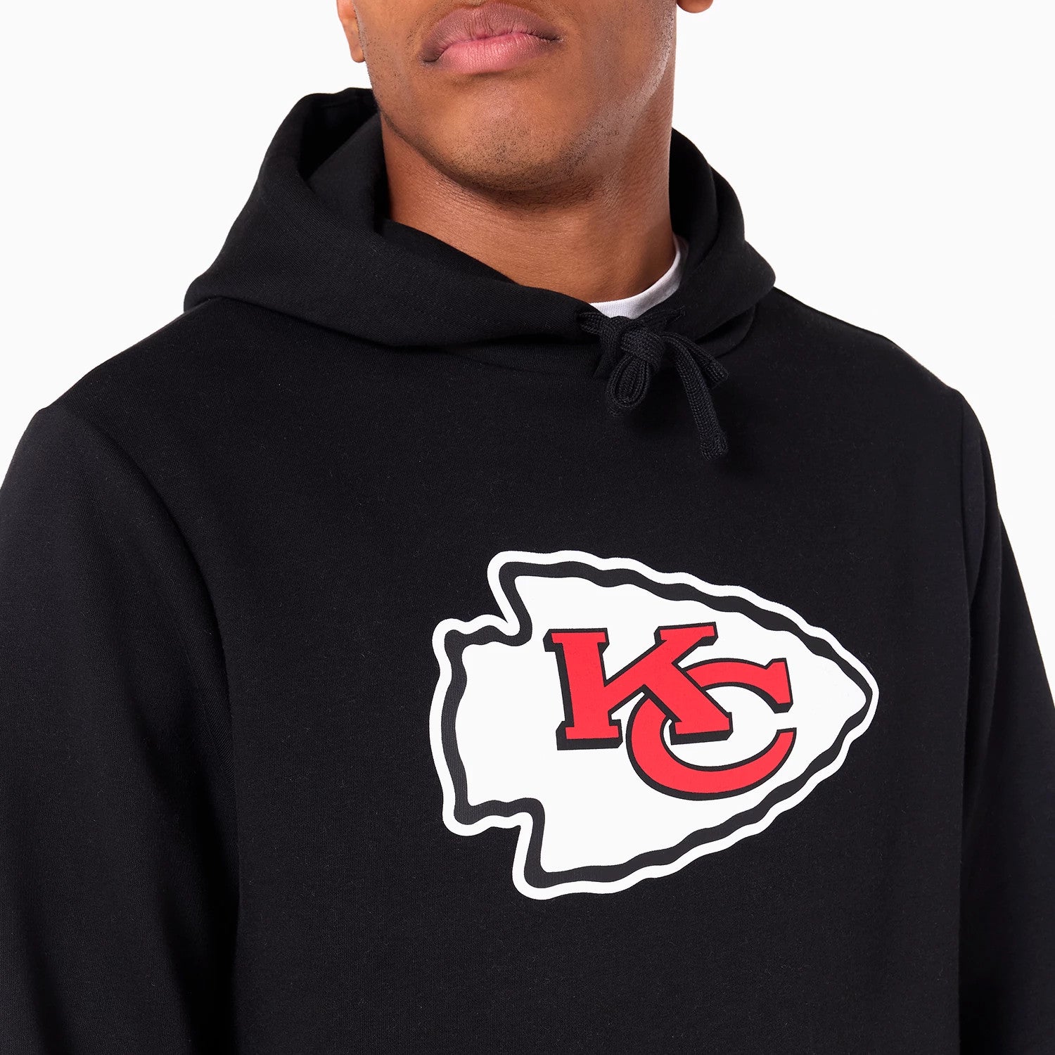 The Male model is wearing Kansas City Chiefs NFL Black Pullover Hoodie 3
