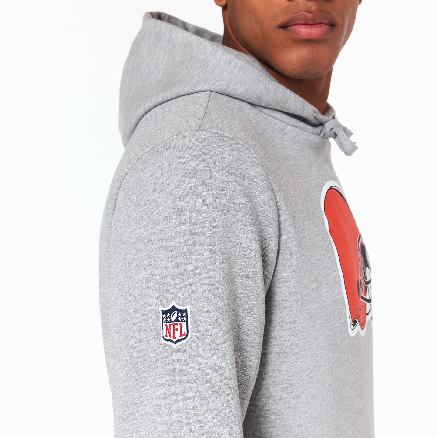 The Male model is wearing Cleveland Browns NFL Grey Pullover Hoodie 7