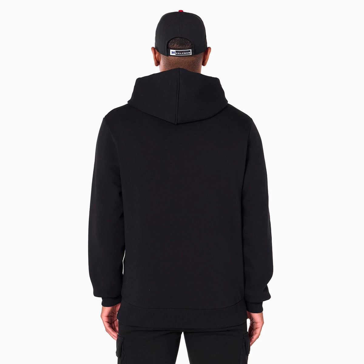 The Male model is wearing Atlanta Falcons NFL Black Pullover Hoodie 2