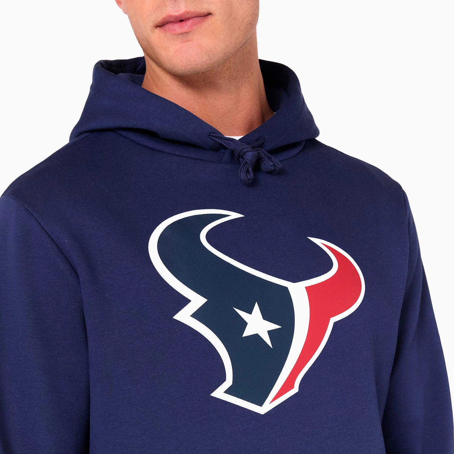 The Male model is wearing Houston Texans NFL Navy Pullover Hoodie 3