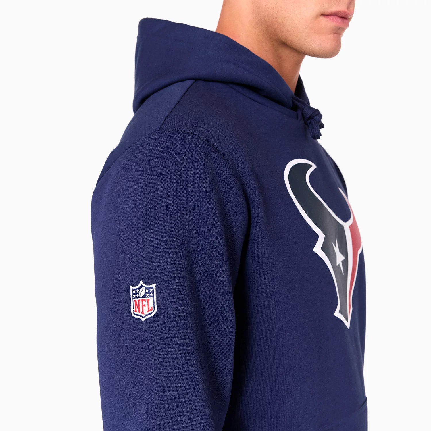 The Male model is wearing Houston Texans NFL Navy Pullover Hoodie 4