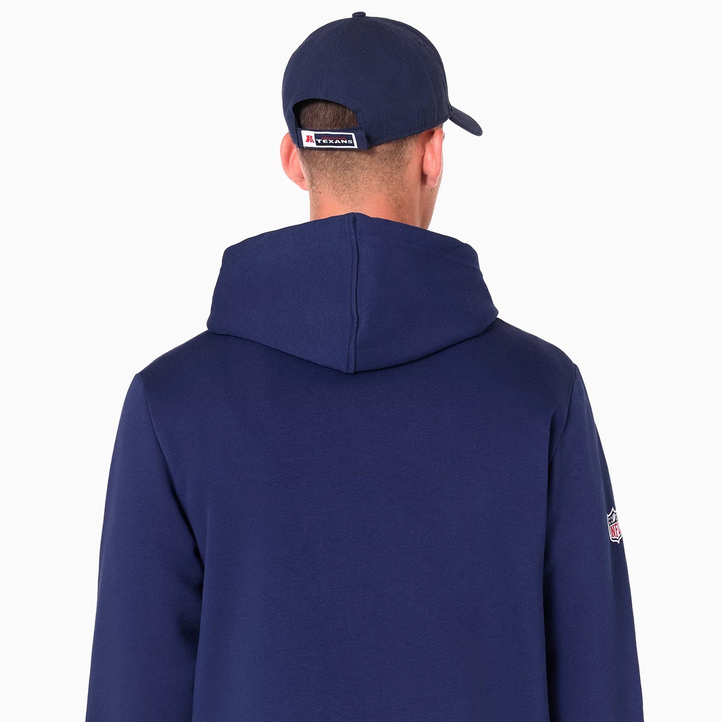 The Male model is wearing Houston Texans NFL Navy Pullover Hoodie 7