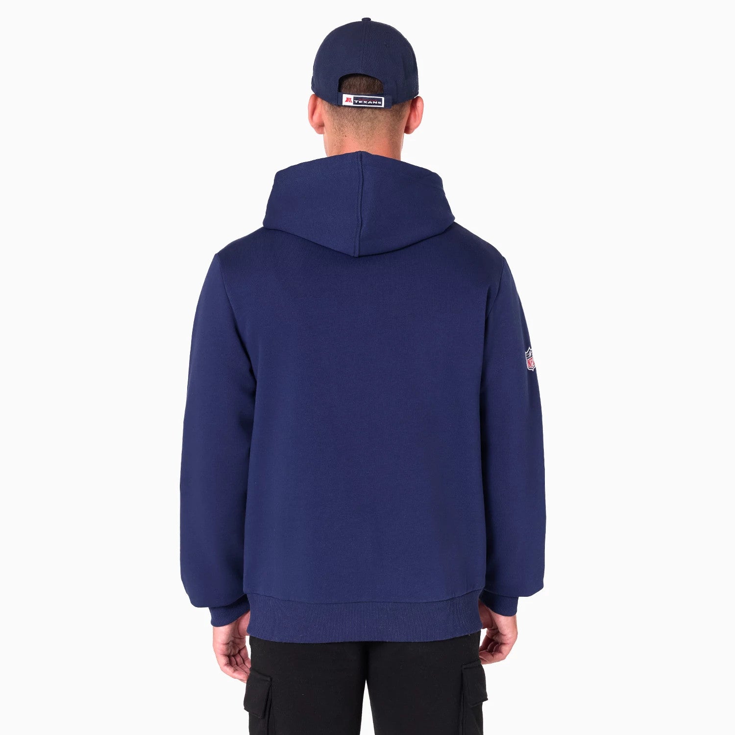 The Male model is wearing Houston Texans NFL Navy Pullover Hoodie 2