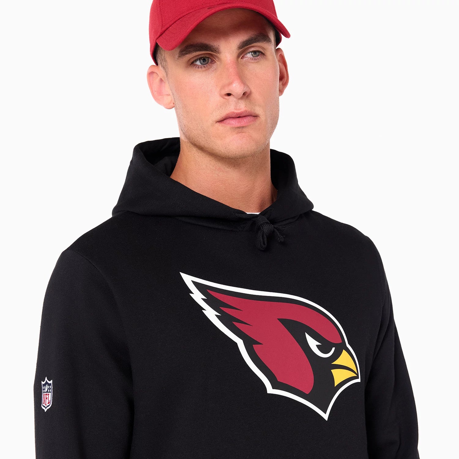The Male model is wearing Arizona Cardinals NFL Black Pullover Hoodie 4