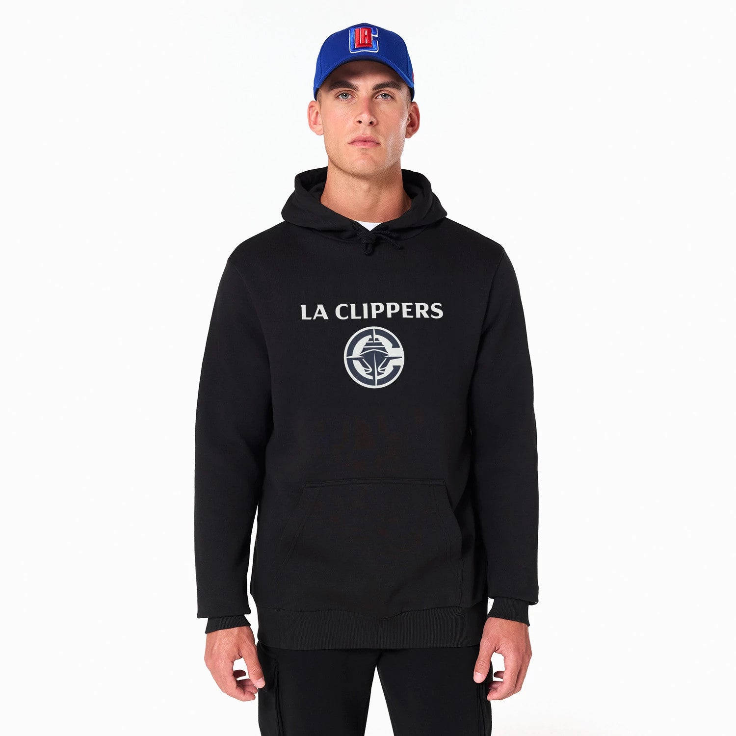 The Male model is wearing LA Clippers NBA Black Pullover Hoodie 1