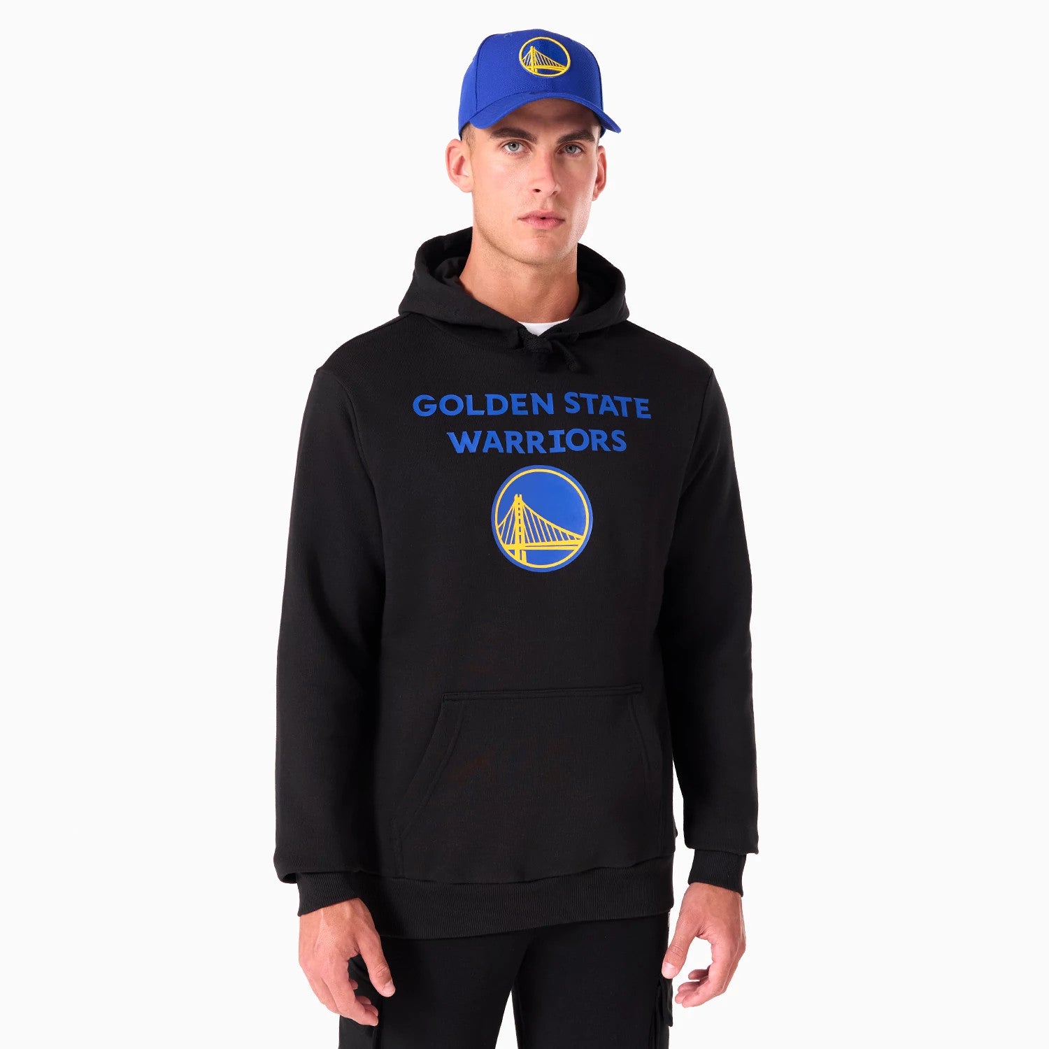 The Male model is wearing Golden State Warriors NBA Black Pullover Hoodie 1
