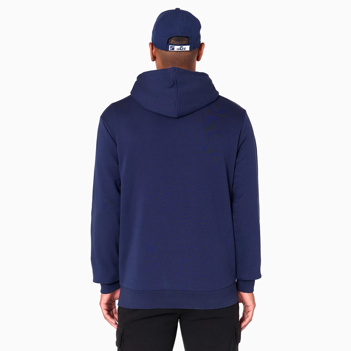 The Male model is wearing Utah Jazz NBA Navy Pullover Hoodie 7