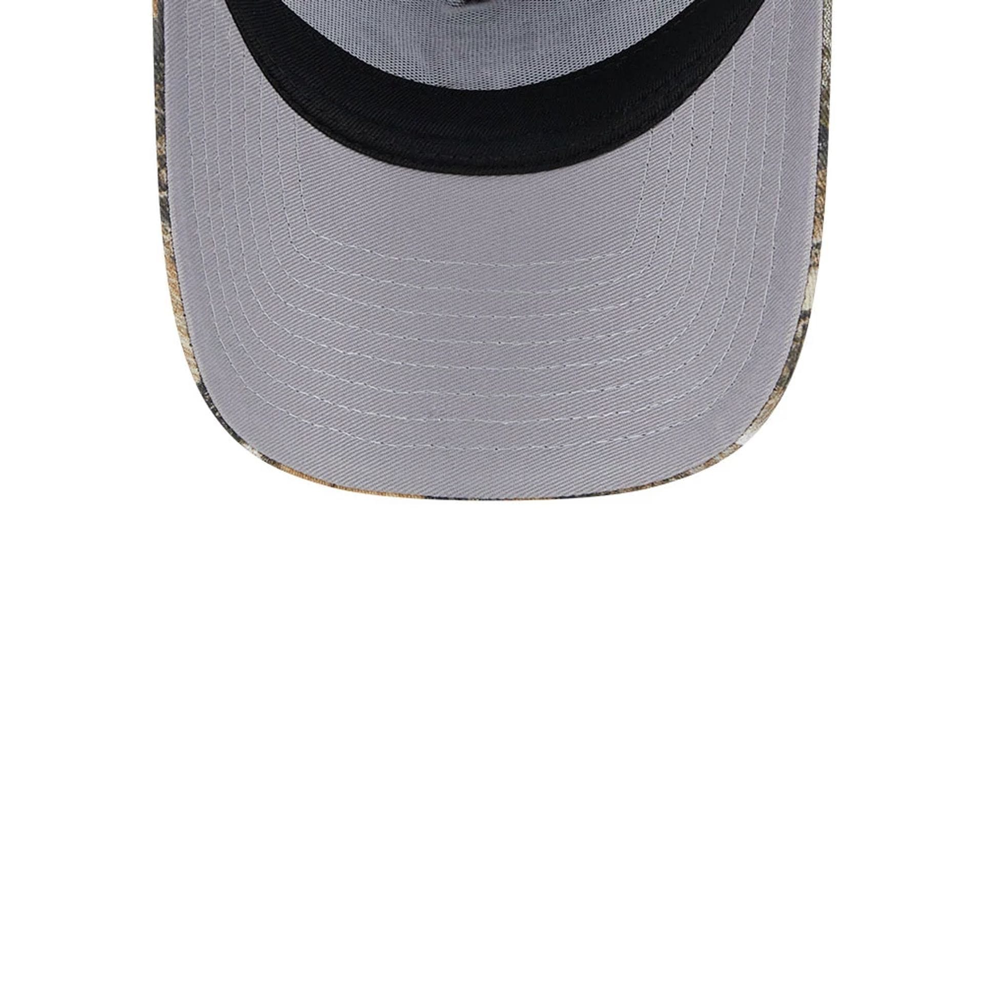 Pictured is this MLB Realtree Camo LA Dodgers 9FORTY A-Frame Trucker Adjustable cap in dark blue. 2