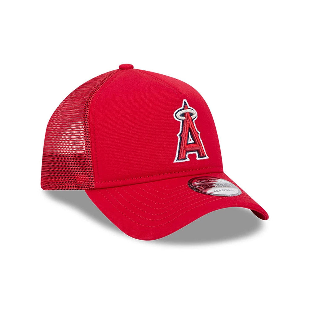 Pictured is this MLB Evergreen LA Angels 9FORTY A-Frame cap in red. 3
