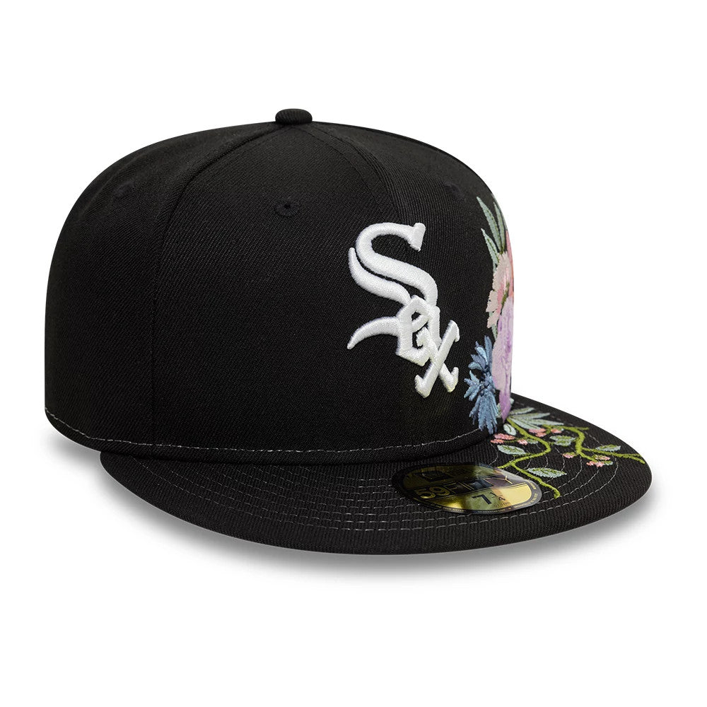 Pictured is this Chicago White Sox MLB Floral Black 59FIFTY Fitted Cap 4