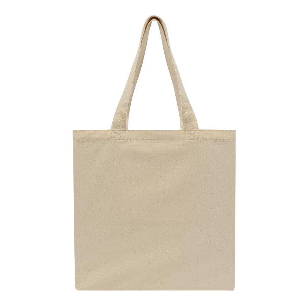 New Era Cap Carnaby Address Light Beige Canvas Tote Bag, front view showing the simple light beige design with two parallel handles, a wide open top, and no visible logos or embellishments on the main body.