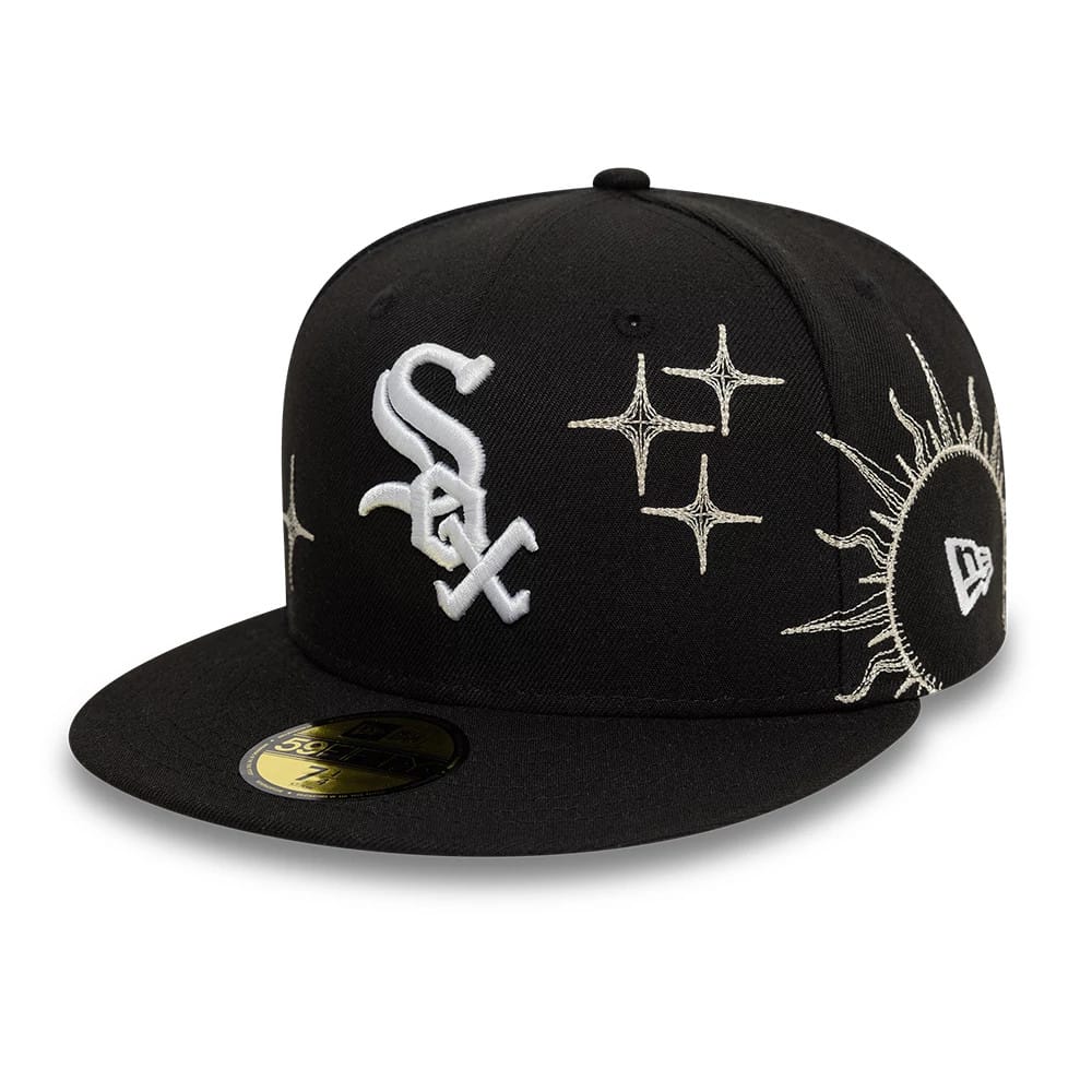 Pictured is this Chicago White Sox MLB Zodiac Black 59FIFTY Fitted Cap 1