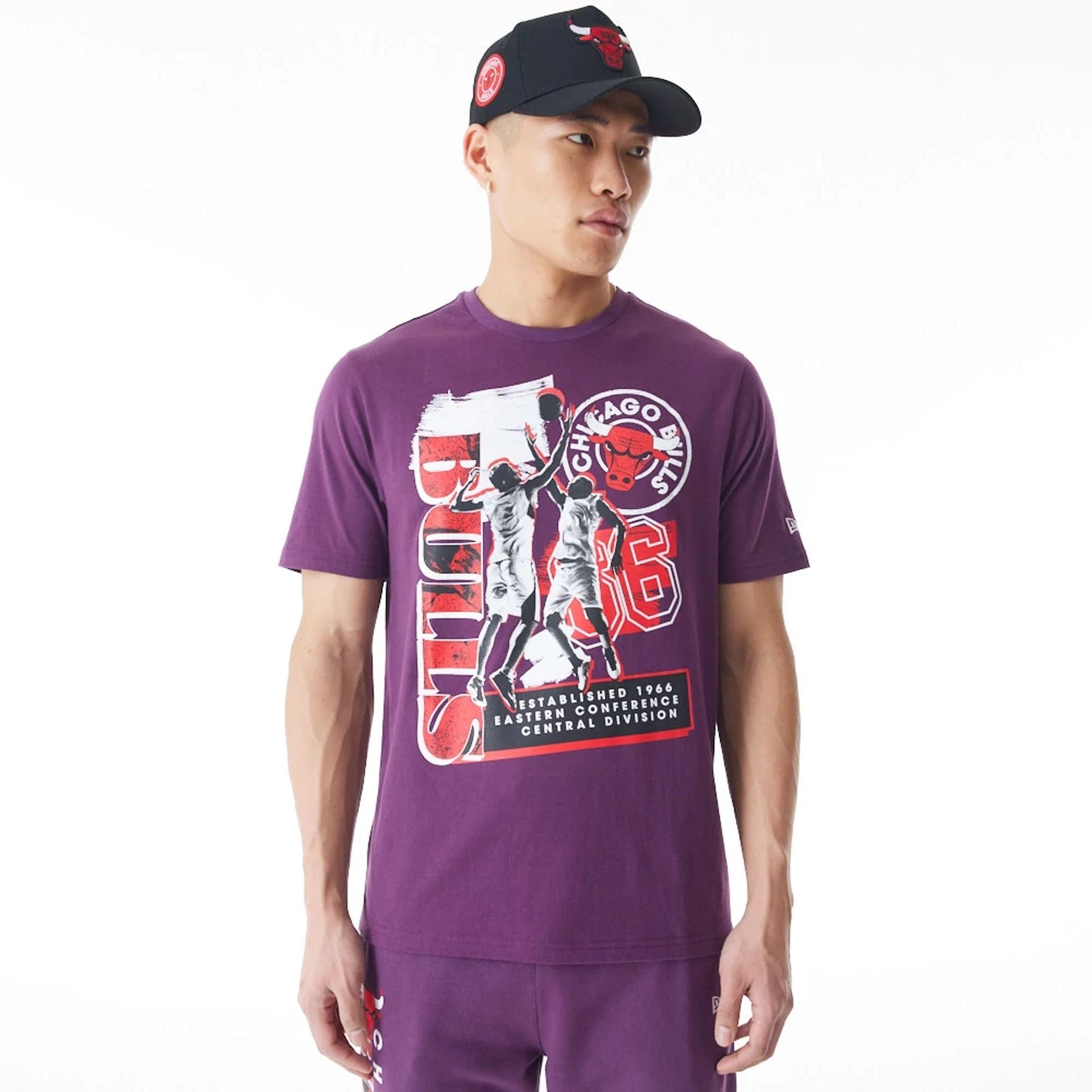 The Male model is wearing Chicago Bulls NBA Player Graphic Dark Purple T-Shirt 2