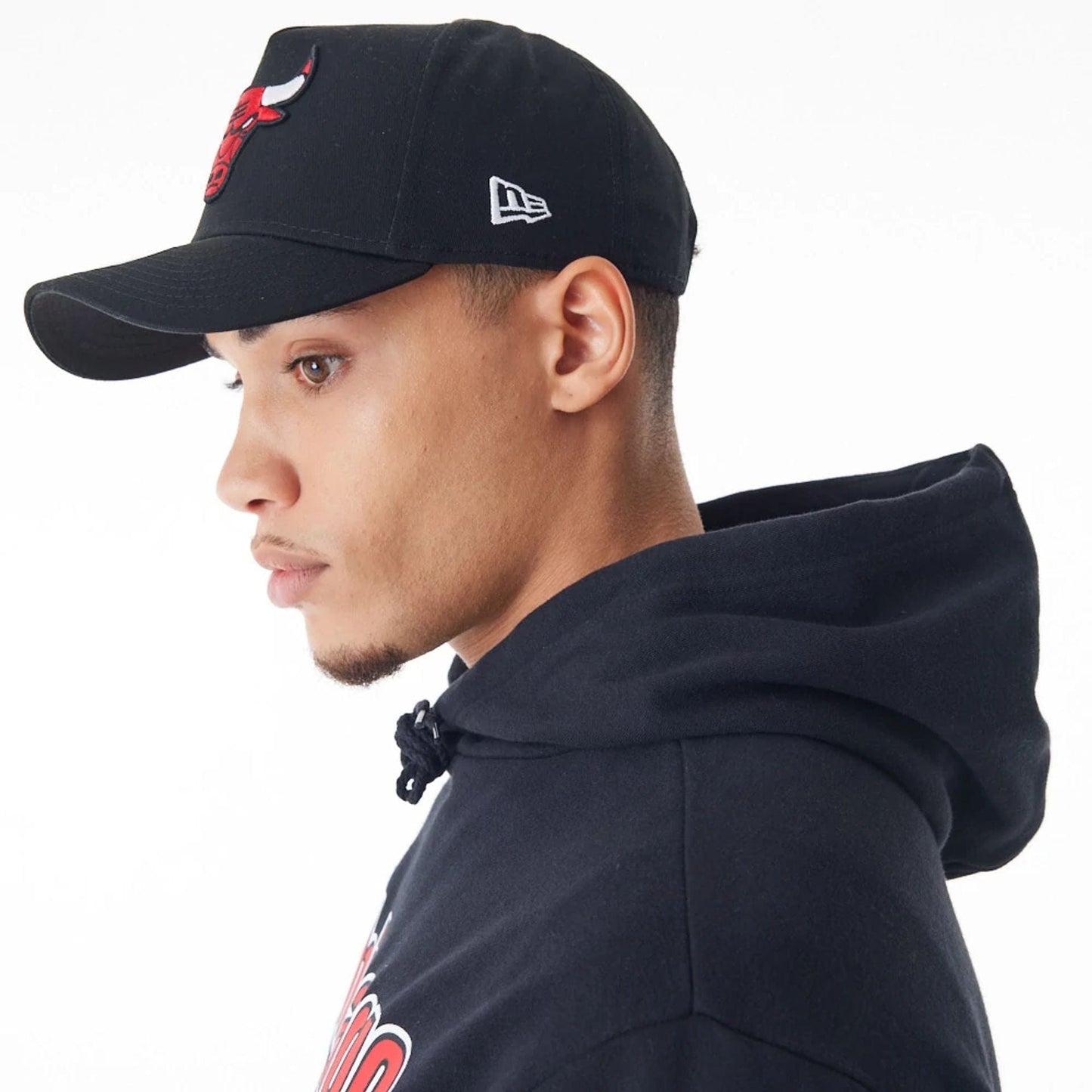 The Male model is wearing Chicago Bulls NBA Flame Print Black Oversized Pullover Hoodie 6