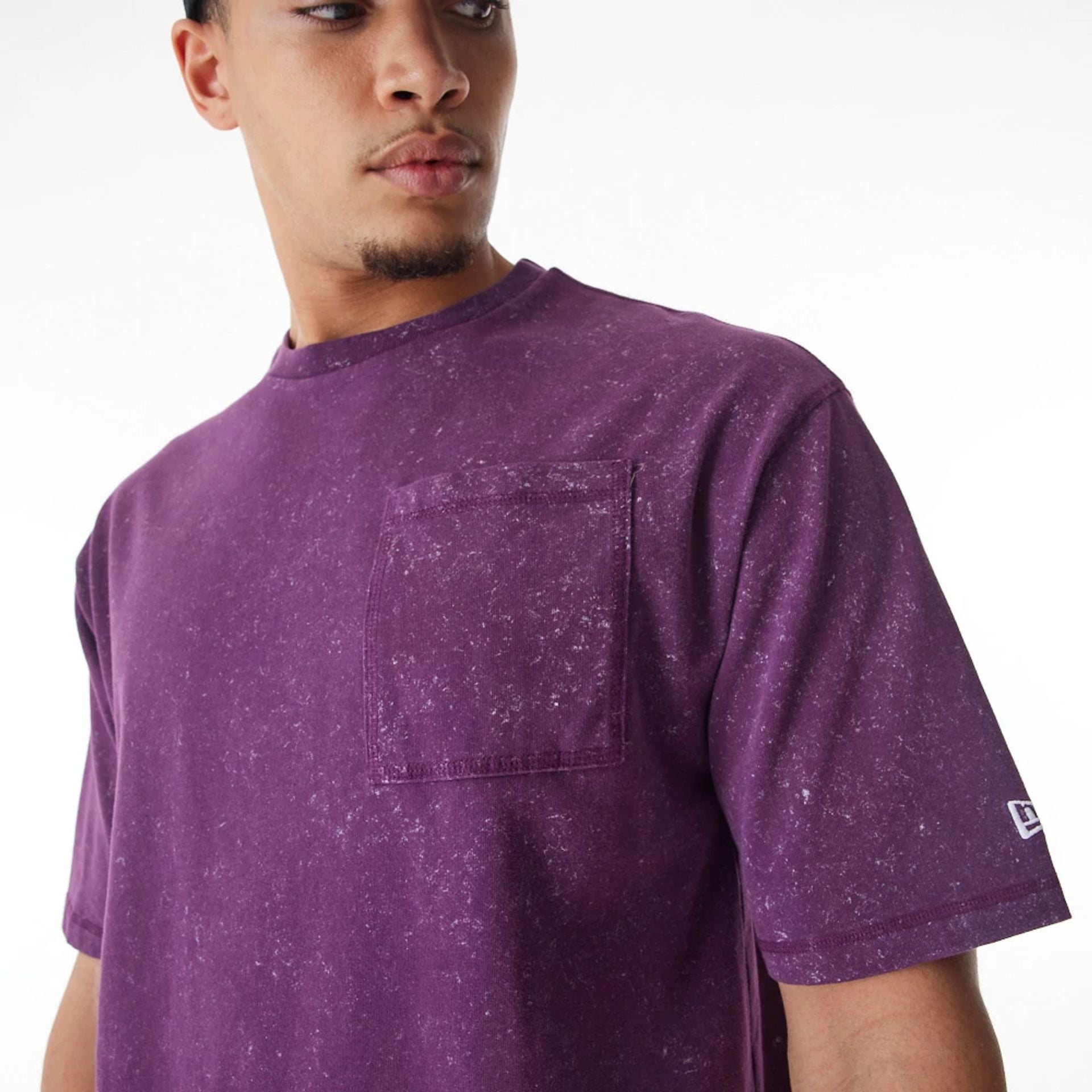 The Male model is wearing New Era Wash Dark Purple Oversized T-Shirt 2