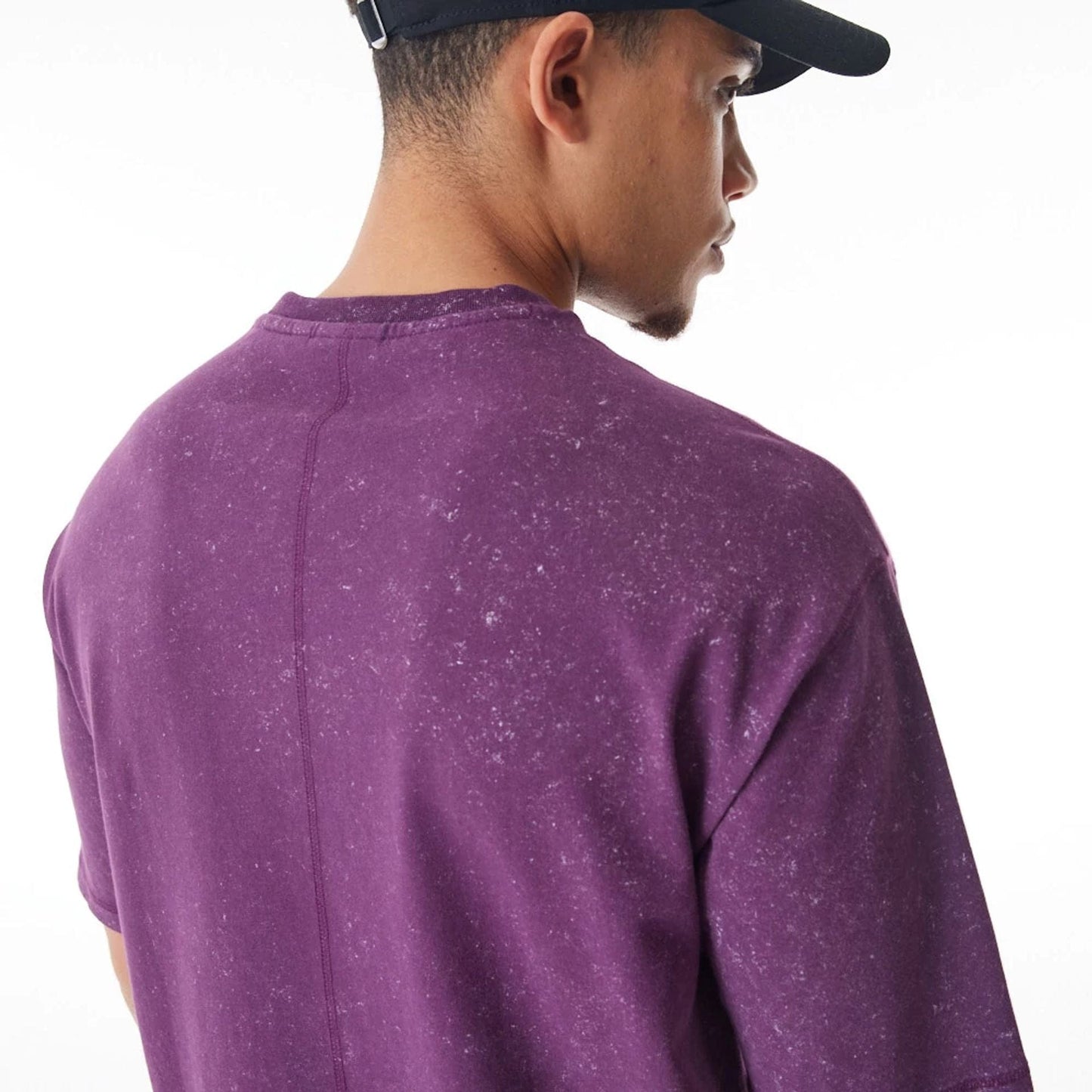 The Male model is wearing New Era Wash Dark Purple Oversized T-Shirt 7