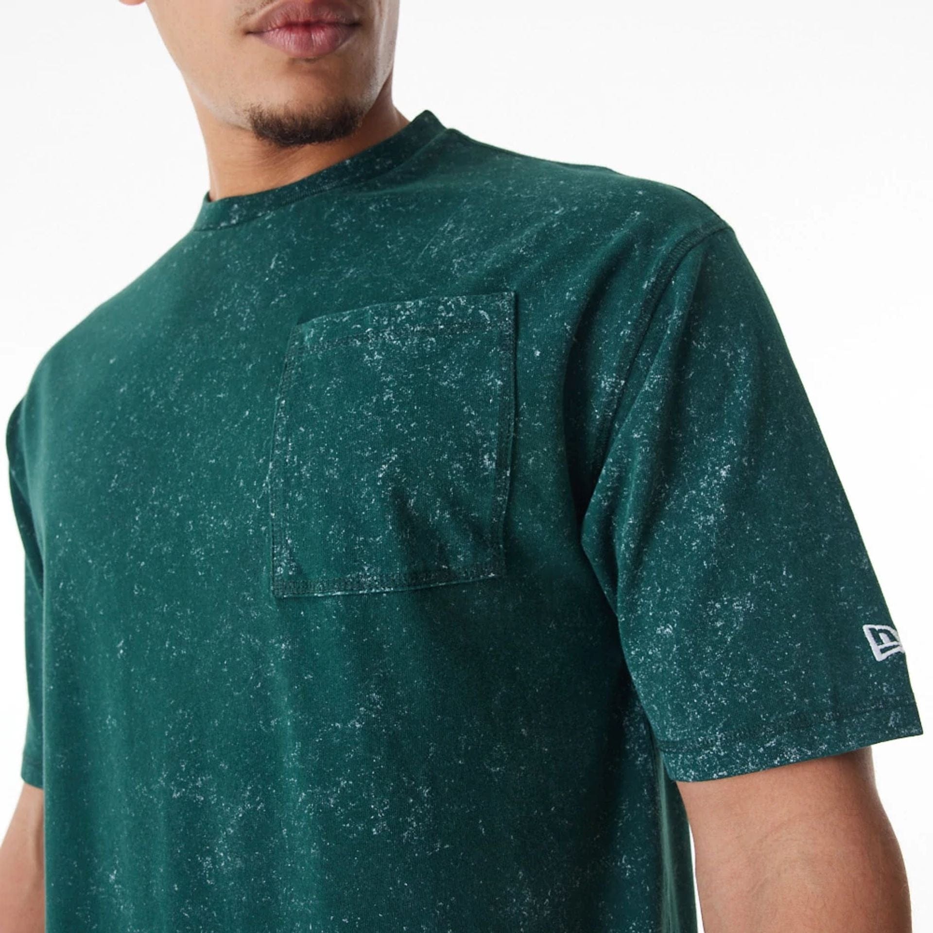 The Male model is wearing New Era Wash Dark Green Oversized T-Shirt 2