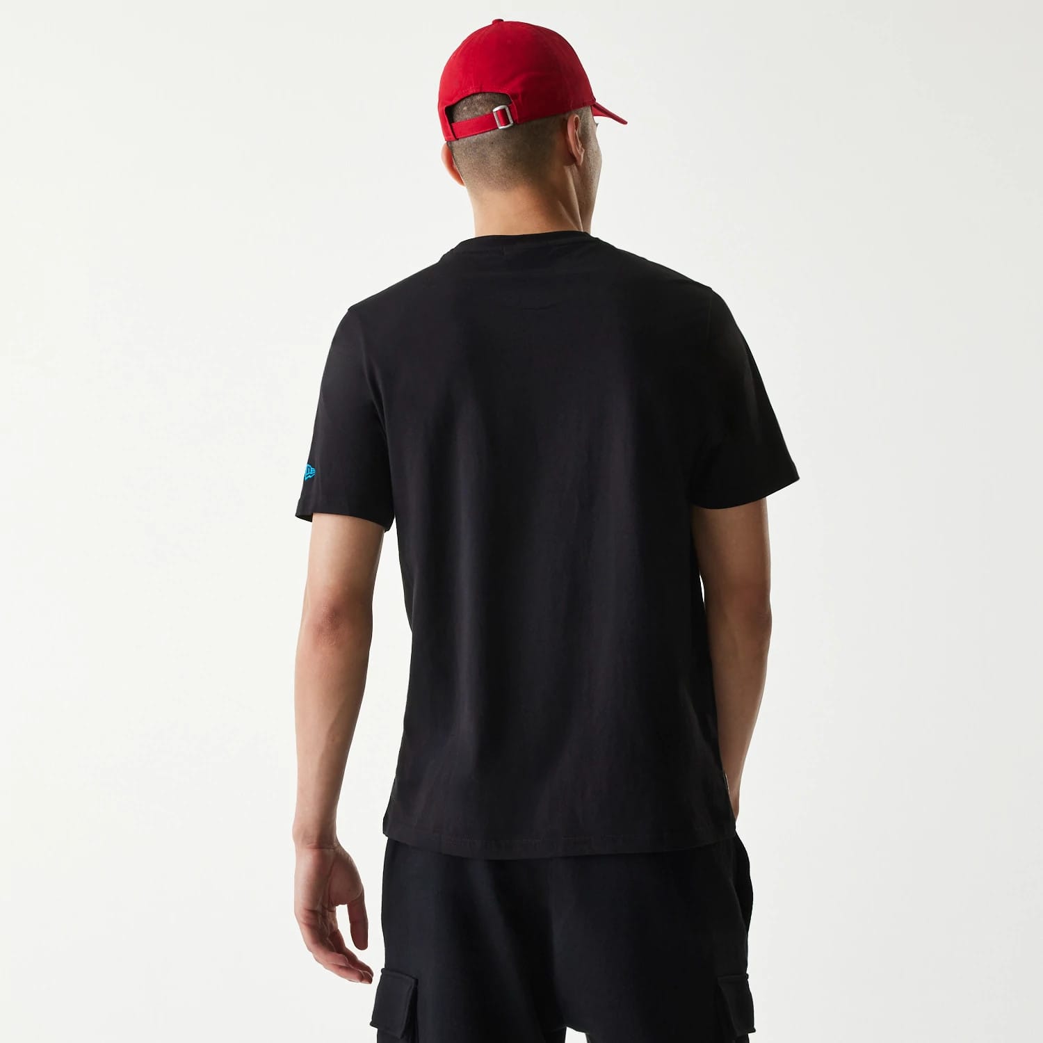 The Male model is wearing Miami Marlins MLB Regular Black T-Shirt 2