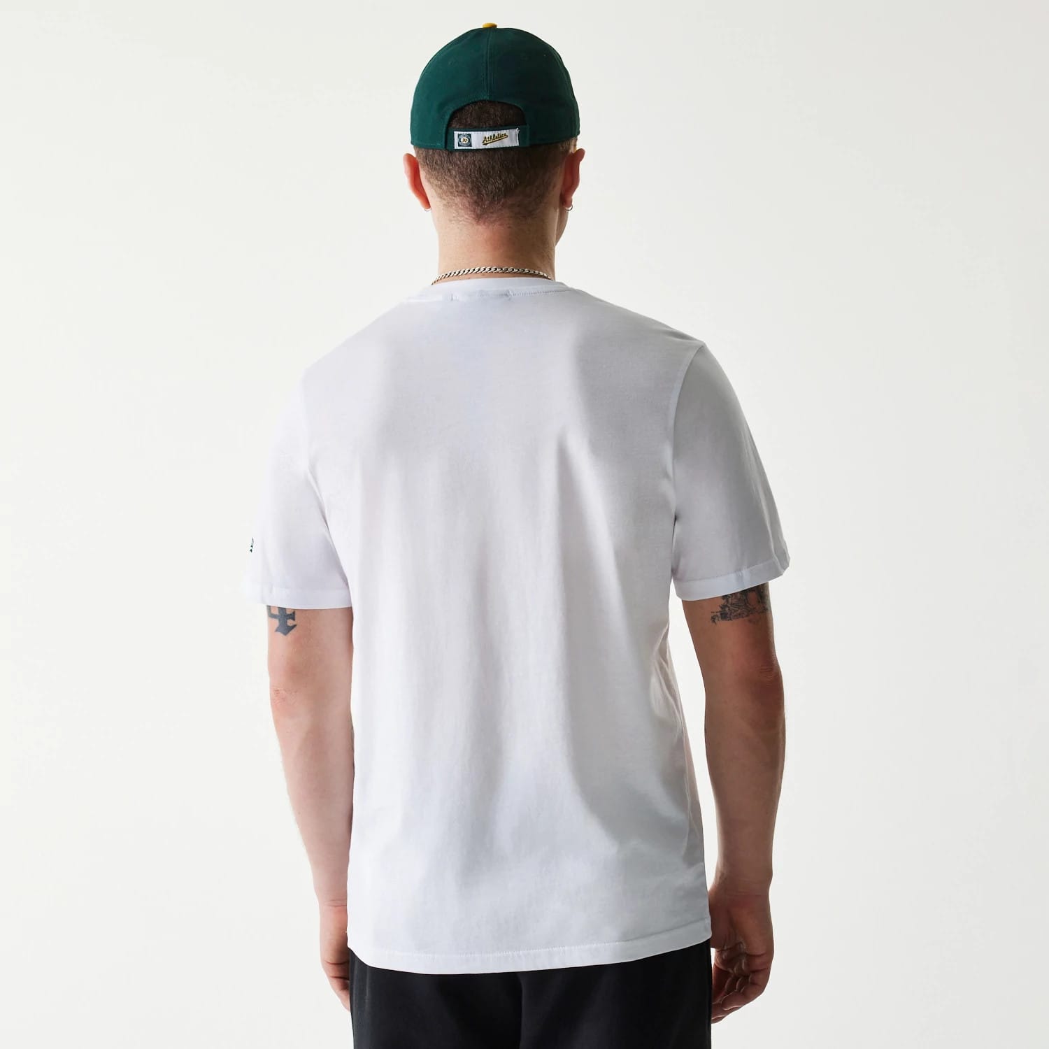 The Male model is wearing Oakland Athletics MLB Regular White T-Shirt 2