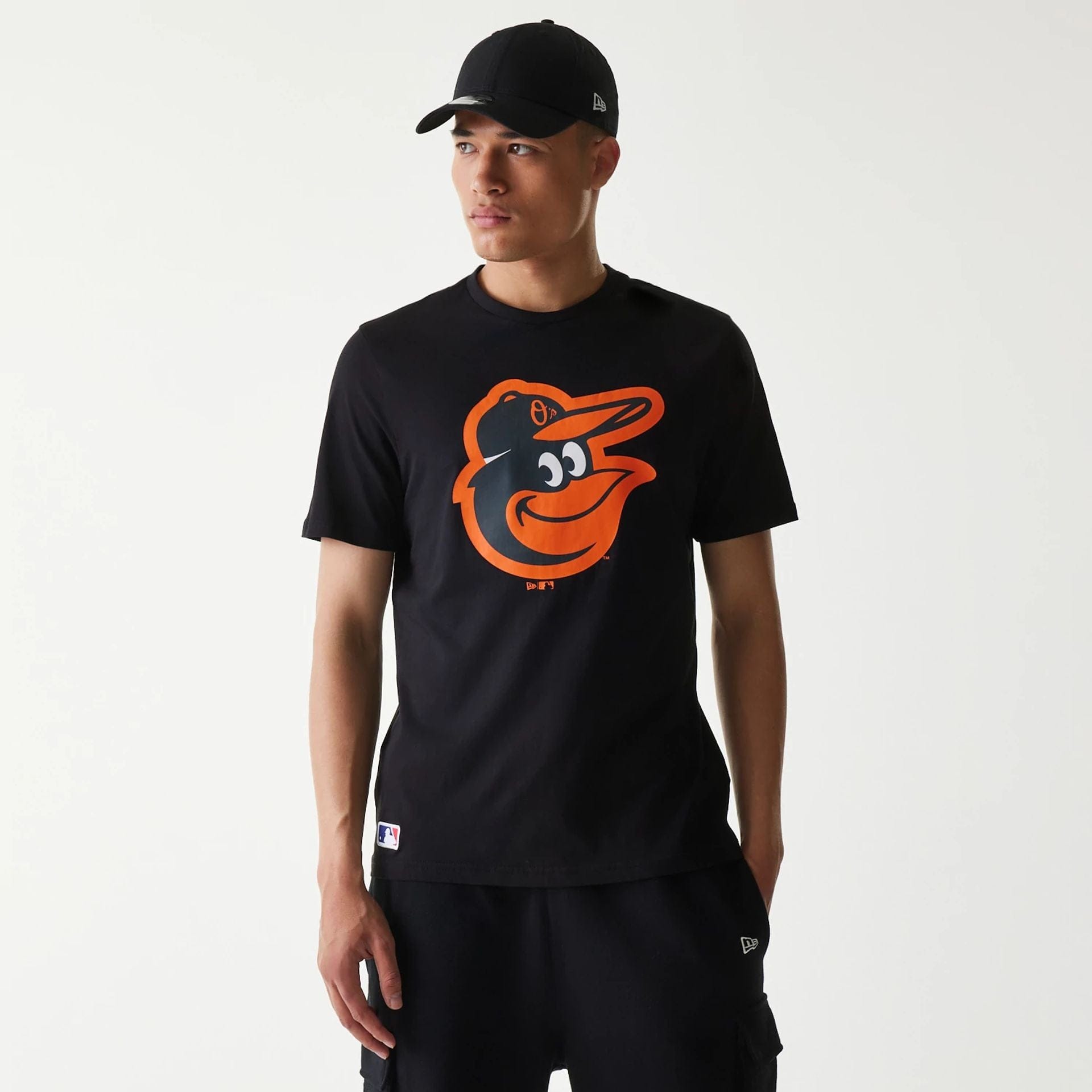 The Male model is wearing Baltimore Orioles MLB Regular Black T-Shirt 1