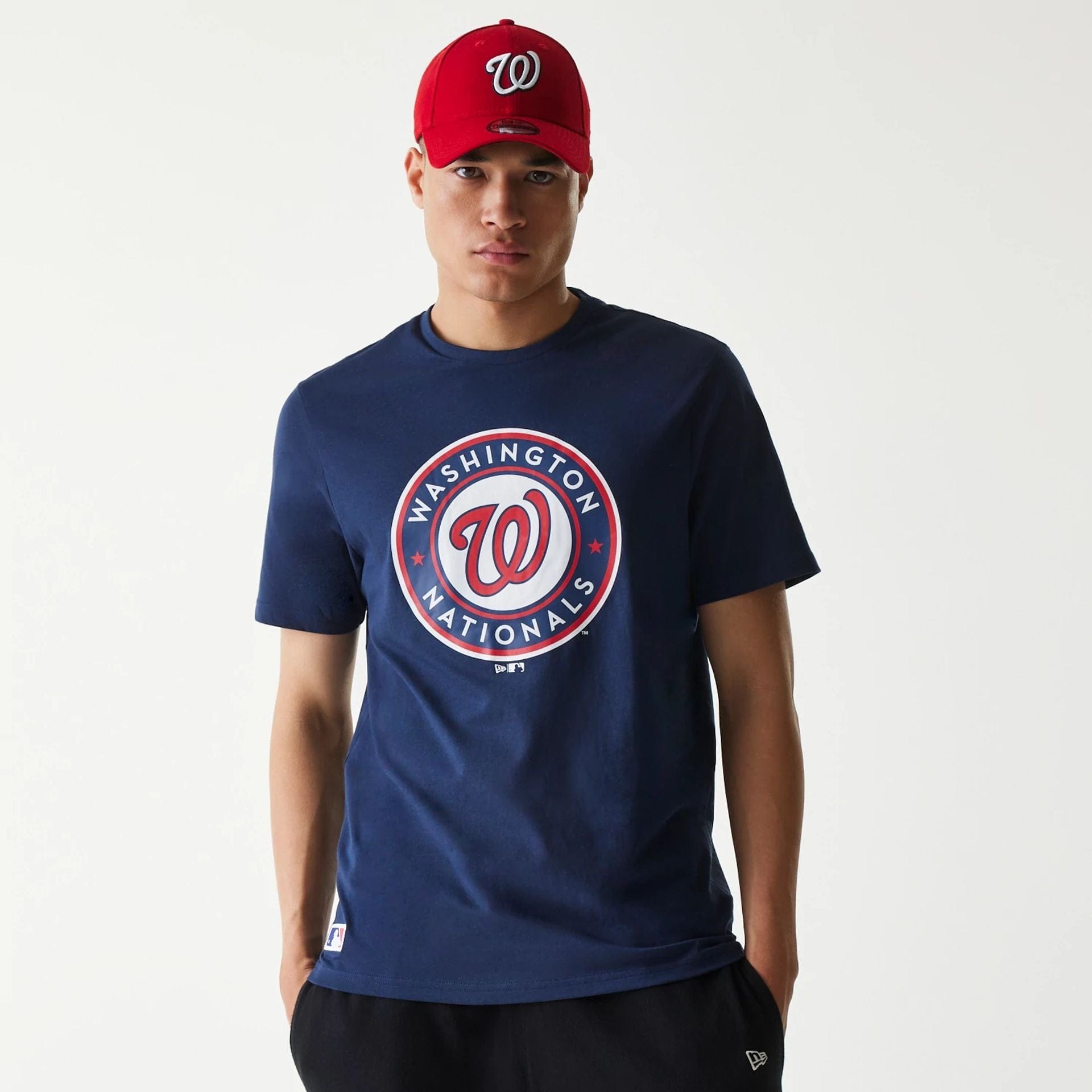 The Male model is wearing Washington Nationals MLB Regular Dark Blue T-Shirt 1