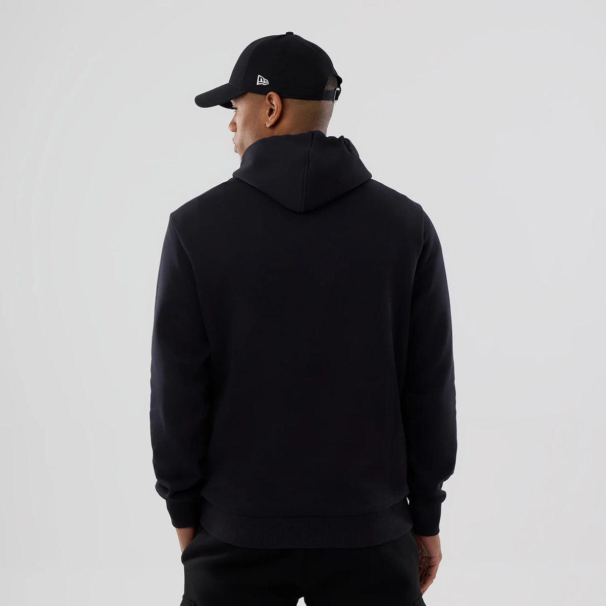 The Male model is wearing Cleveland Guardians MLB Navy Pullover Hoodie 2