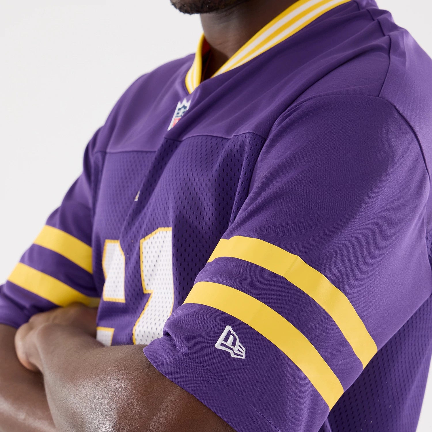 The Male model is wearing Minnesota Vikings NFL Mesh Purple Mesh Jersey 4