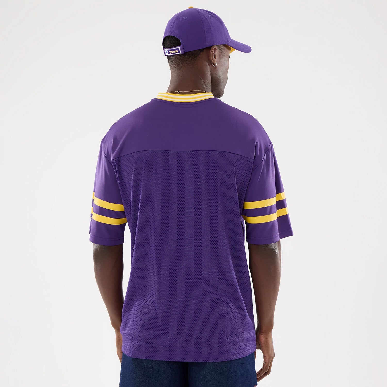 The Male model is wearing Minnesota Vikings NFL Mesh Purple Mesh Jersey 2