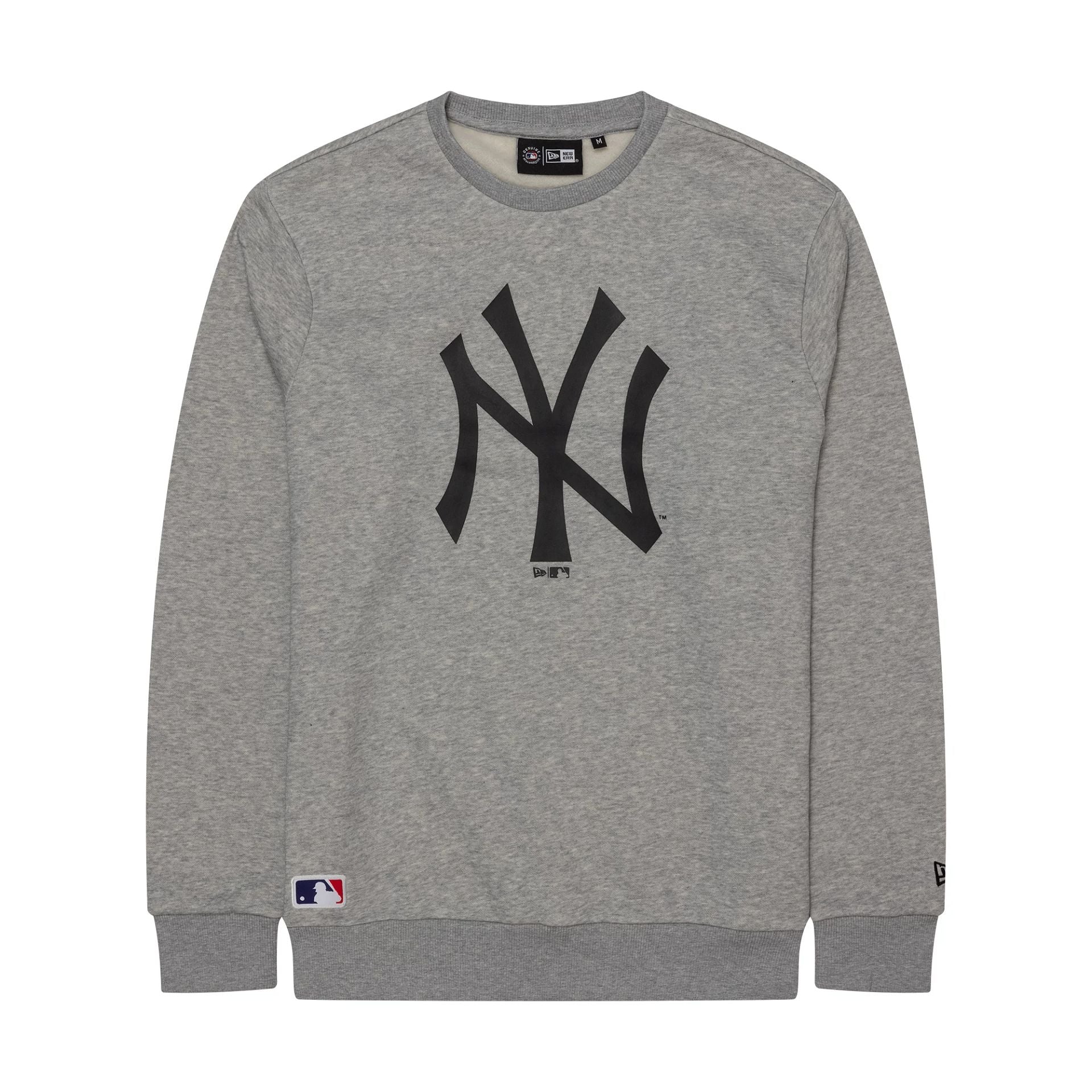 The Male model is wearing New York Yankees MLB Regular Grey Crew Neck Sweater 1