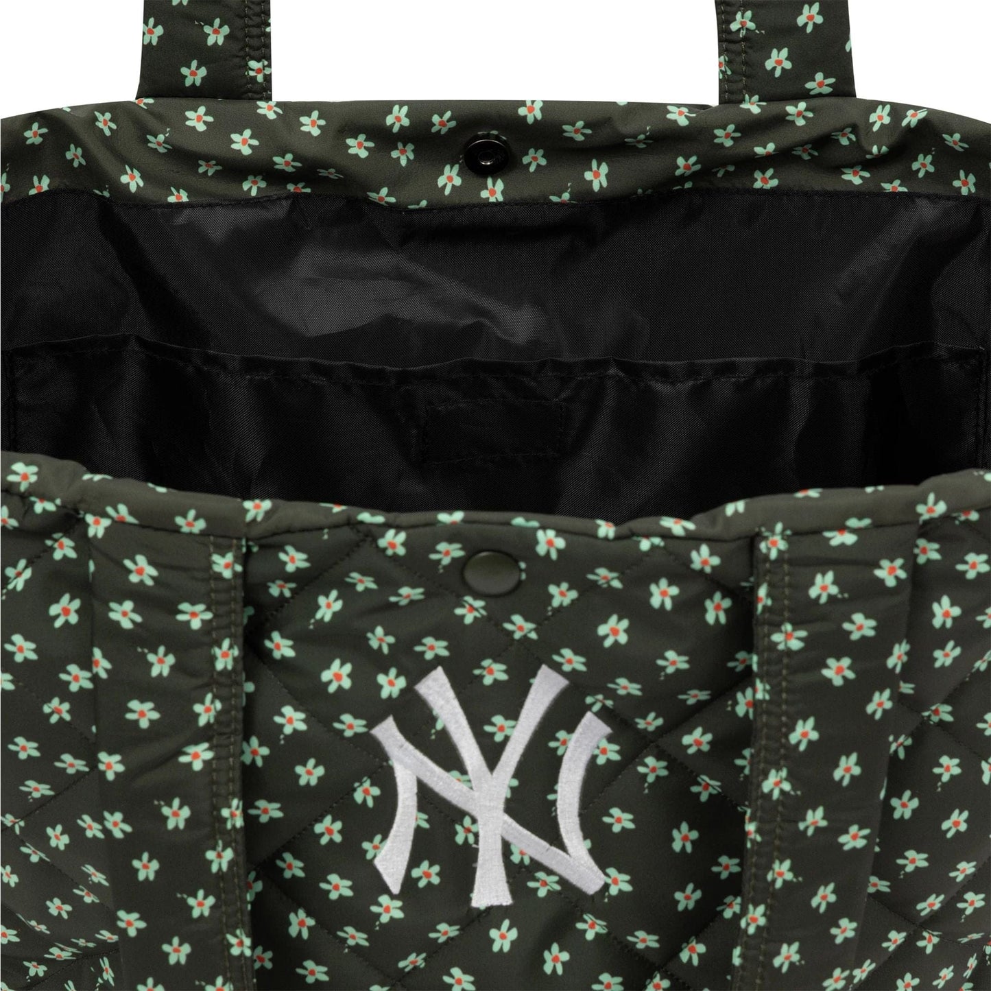 This is a New York Yankees MLB Floral Green Quilted Tote Bag 4