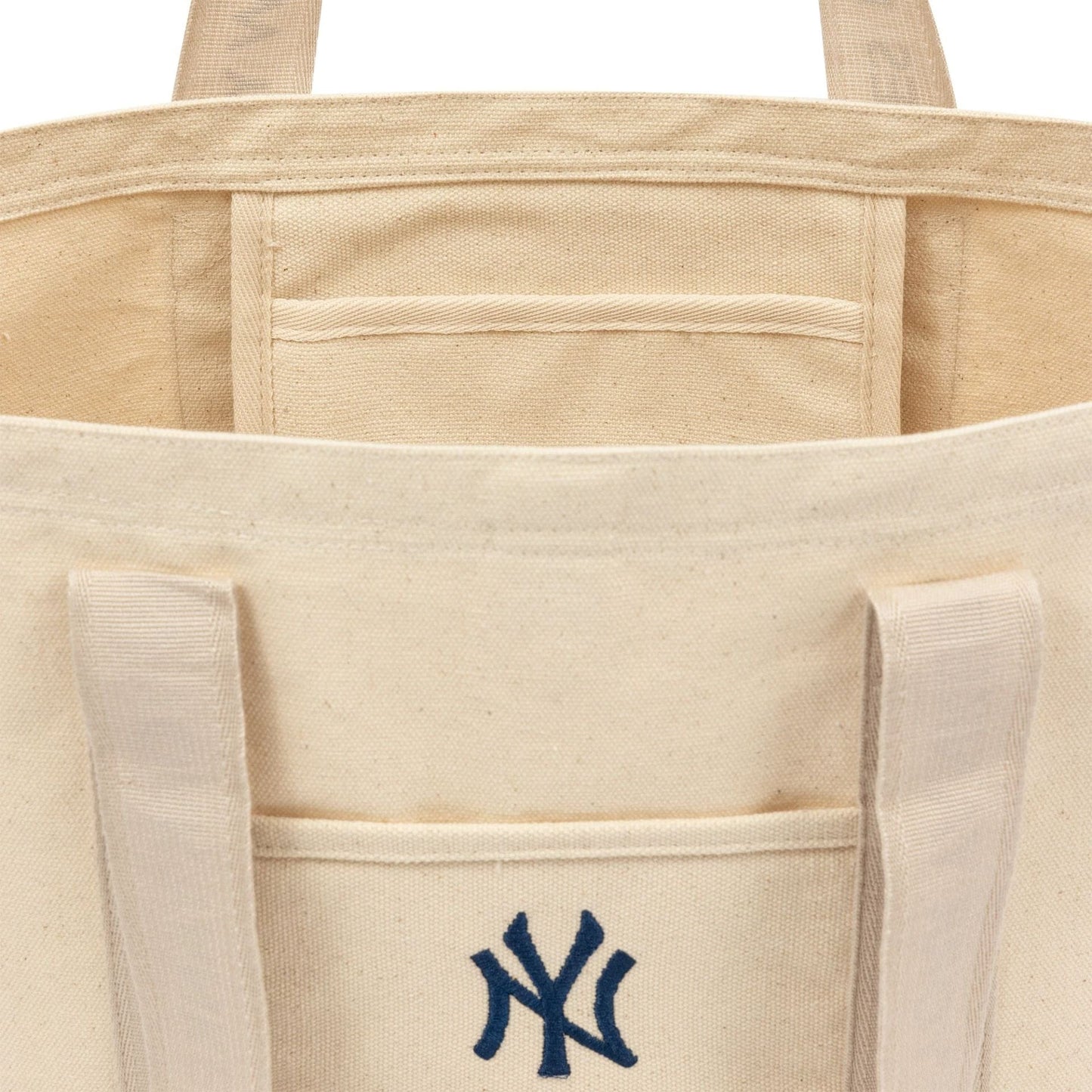 This is a New York Yankees MLB Strap Cream Canvas Tote Bag 4