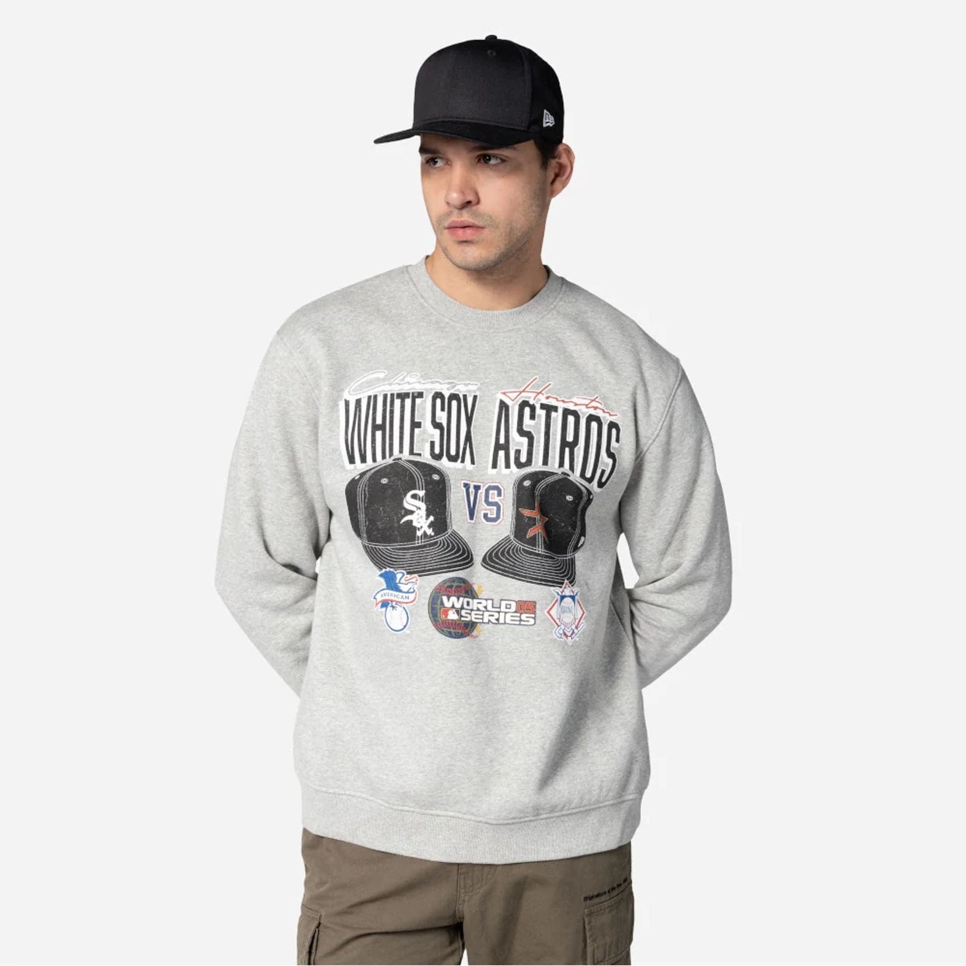 The Male model is wearing MLB Dueling Logos Sport Classic Grey Crewneck Sweater 1
