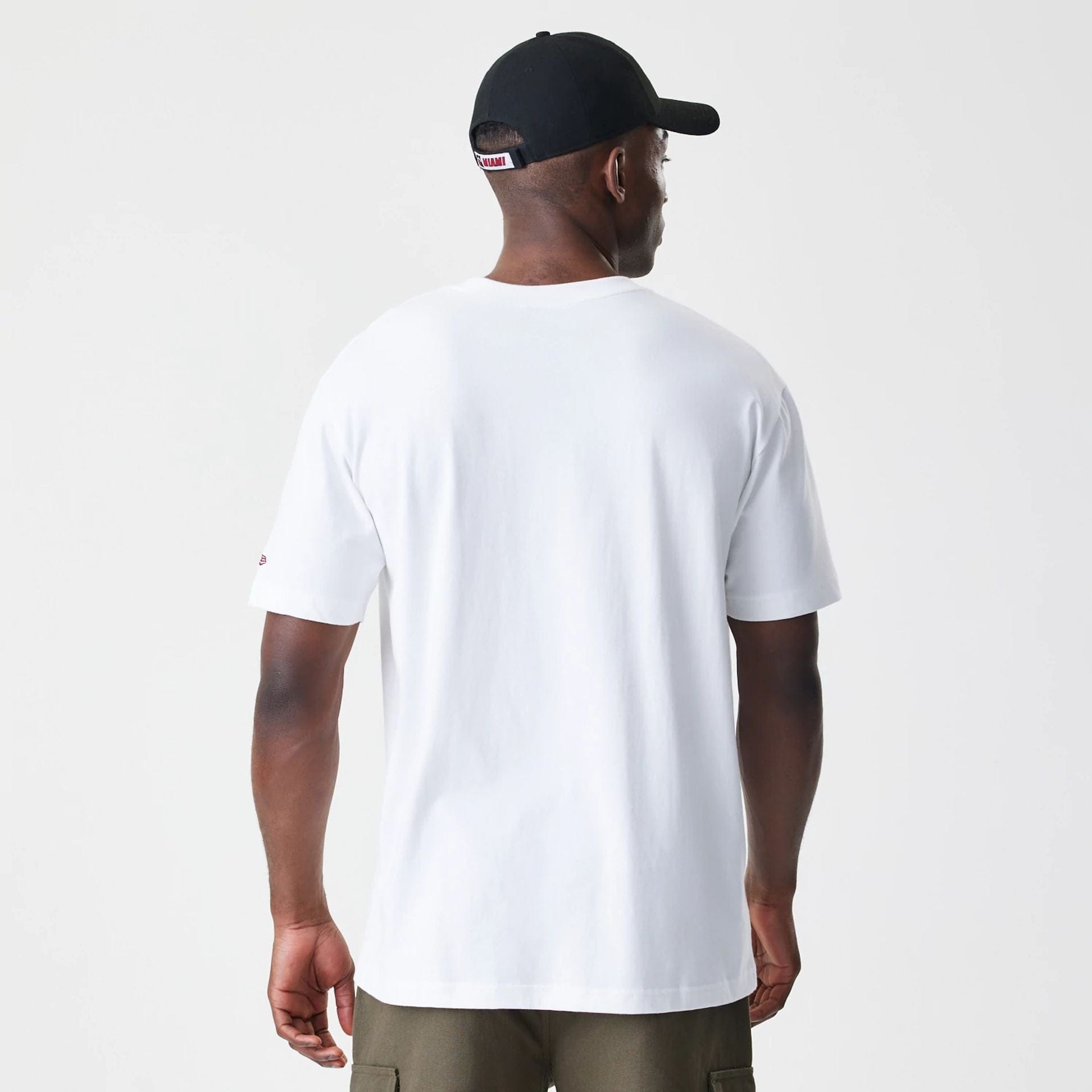 The Male model is wearing Miami Heat Throwback Prep White T-Shirt 2