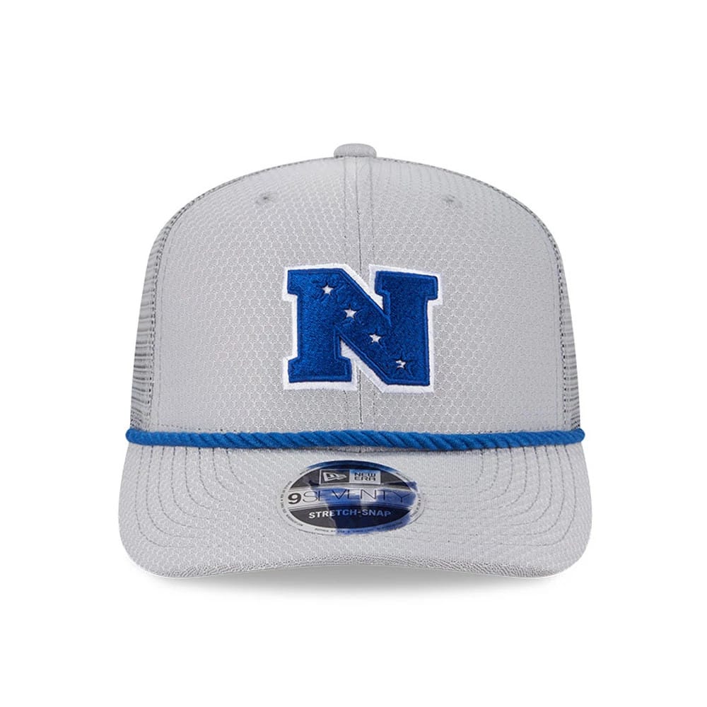 Pictured is this NFL Pro Bowl 2025 NFC Logo 9SEVENTY Trucker Stretch Snap Adjustable cap in grey. 2
