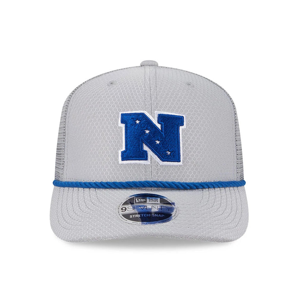 Pictured is this NFL Pro Bowl 2025 NFC Logo 9SEVENTY Trucker Stretch Snap Adjustable cap in grey. 2