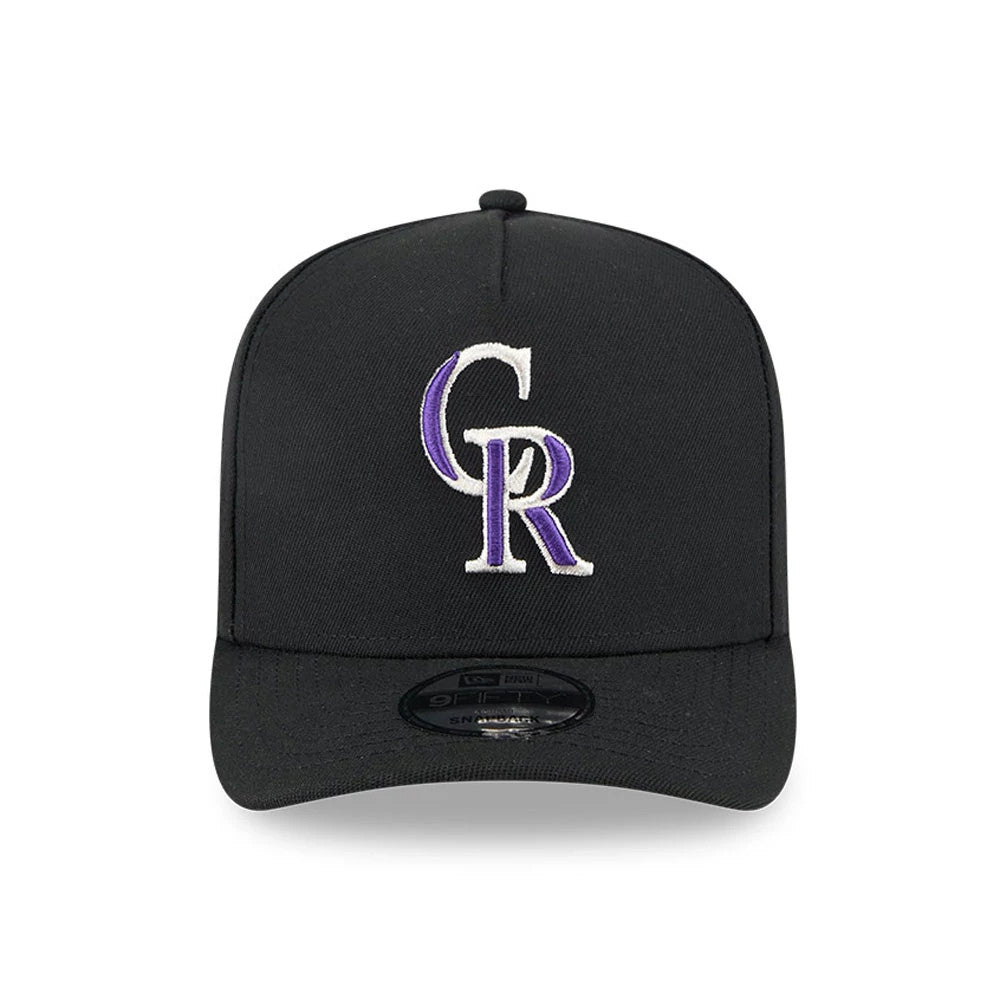 Pictured is this MLB Evergreen Colorado Rockies 9FIFTY A-Frame Snapback cap in black. 3