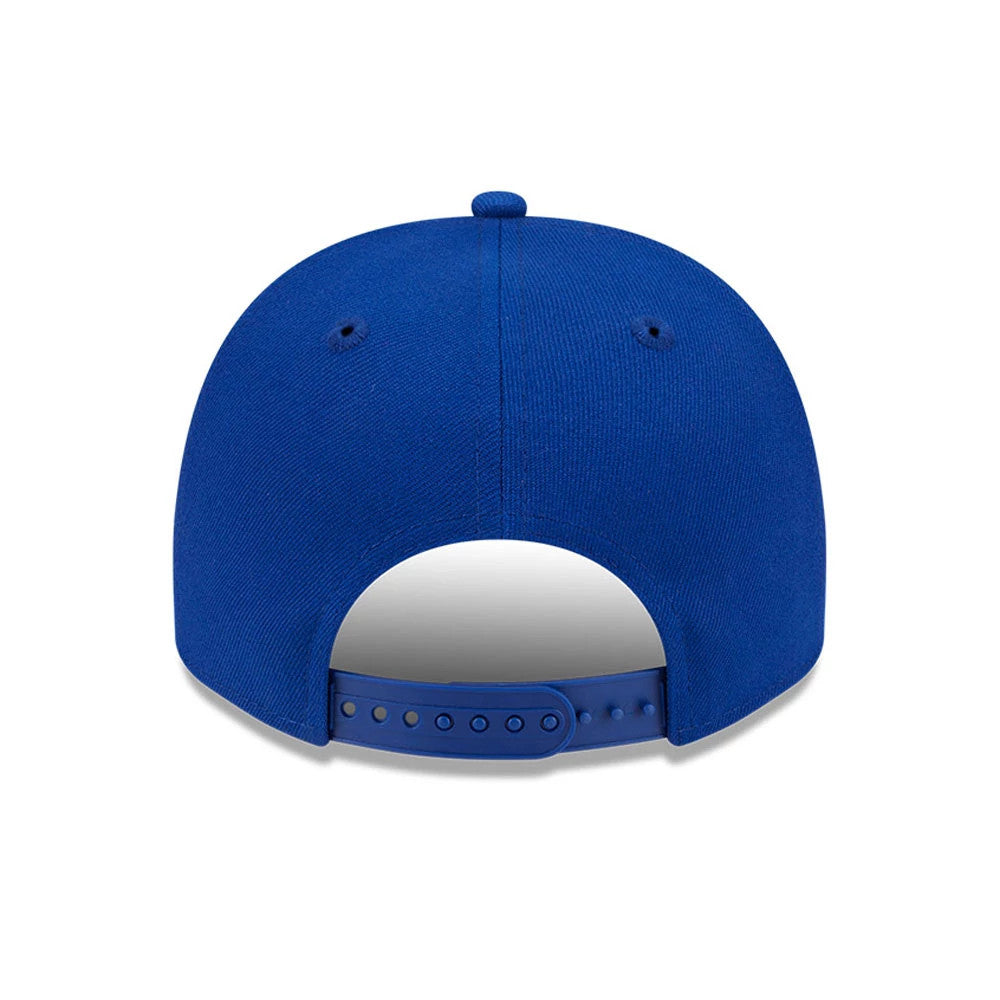 New York Mets MLB Evergreen Blue New Era 9FIFTY A-Frame Snapback Adjustable Cap, rear view showing the plain structured blue crown and blue adjustable snapback closure without any embroidered back logo.