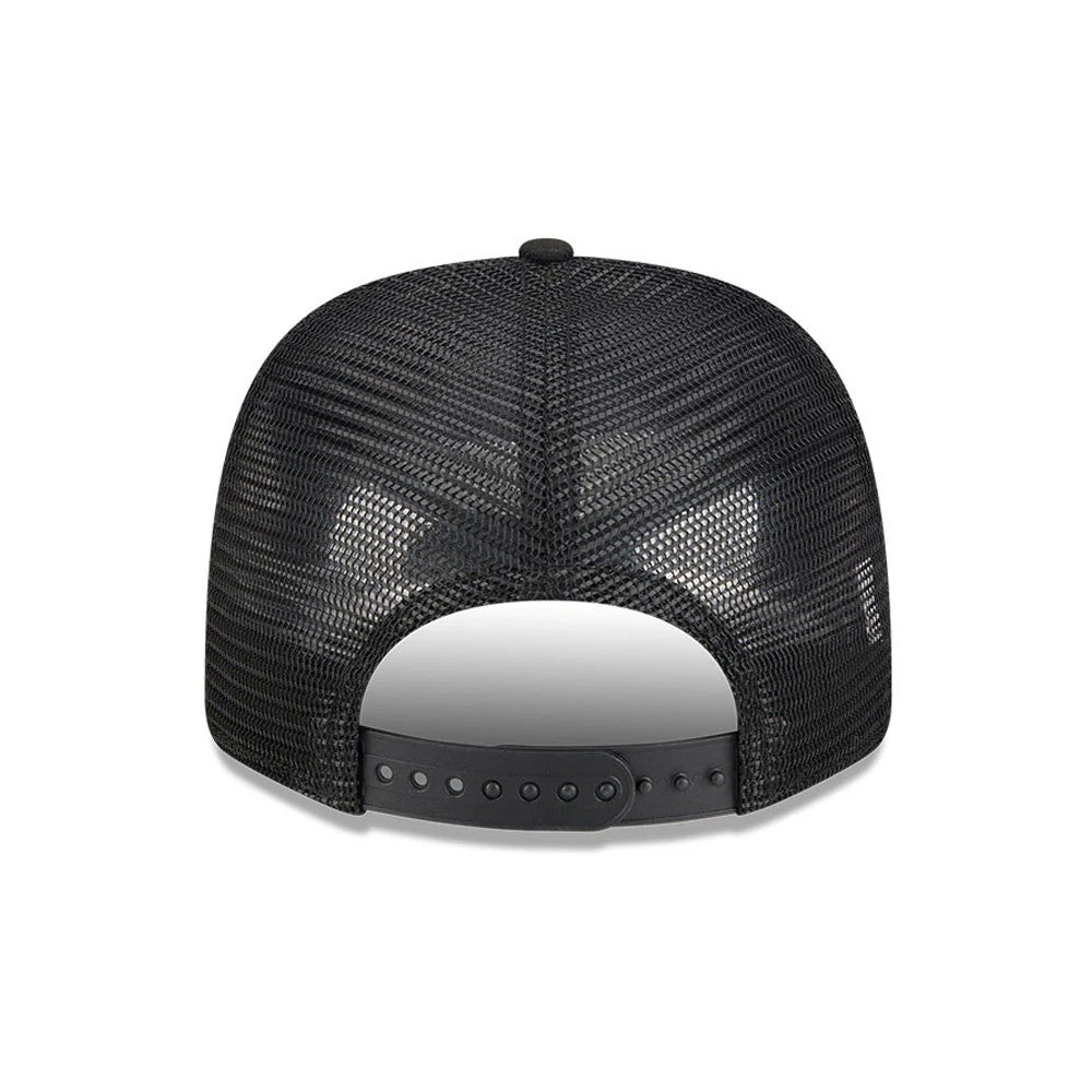 Colorado Rockies MLB Evergreen Black New Era 9SEVENTY Stretch Snap Adjustable Cap, rear view showing a black mesh design and adjustable snap closure, with the New Era flag logo in white on the left side.