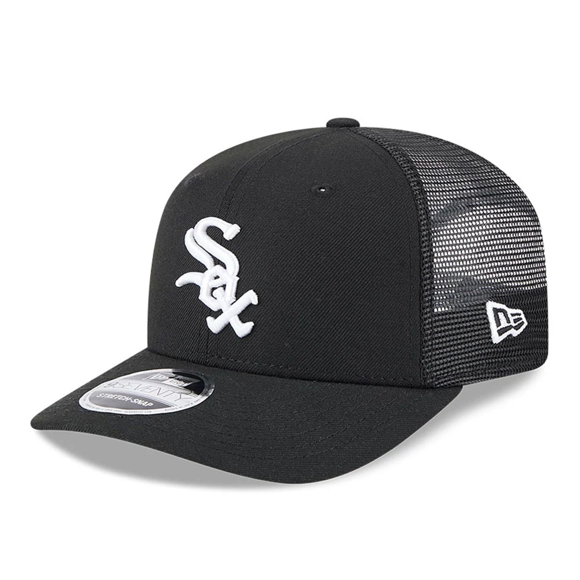 Pictured is this MLB Evergreen Chicago White Sox 9SEVENTY Stretch Snap cap in black. 1